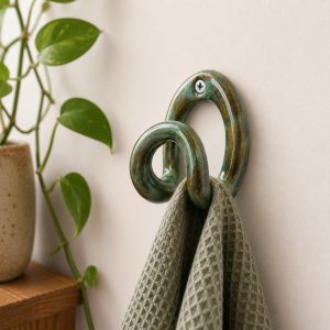 Handmade Ceramic Wall Hook, Green Pottery Hanger, Sculptural Coat Hook medium