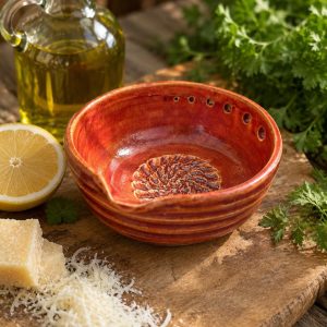 Handmade Ceramic Garlic Grater & Herb Stripper Bowl | Ginger Grater | Wheel-Thrown Kitchen Tool