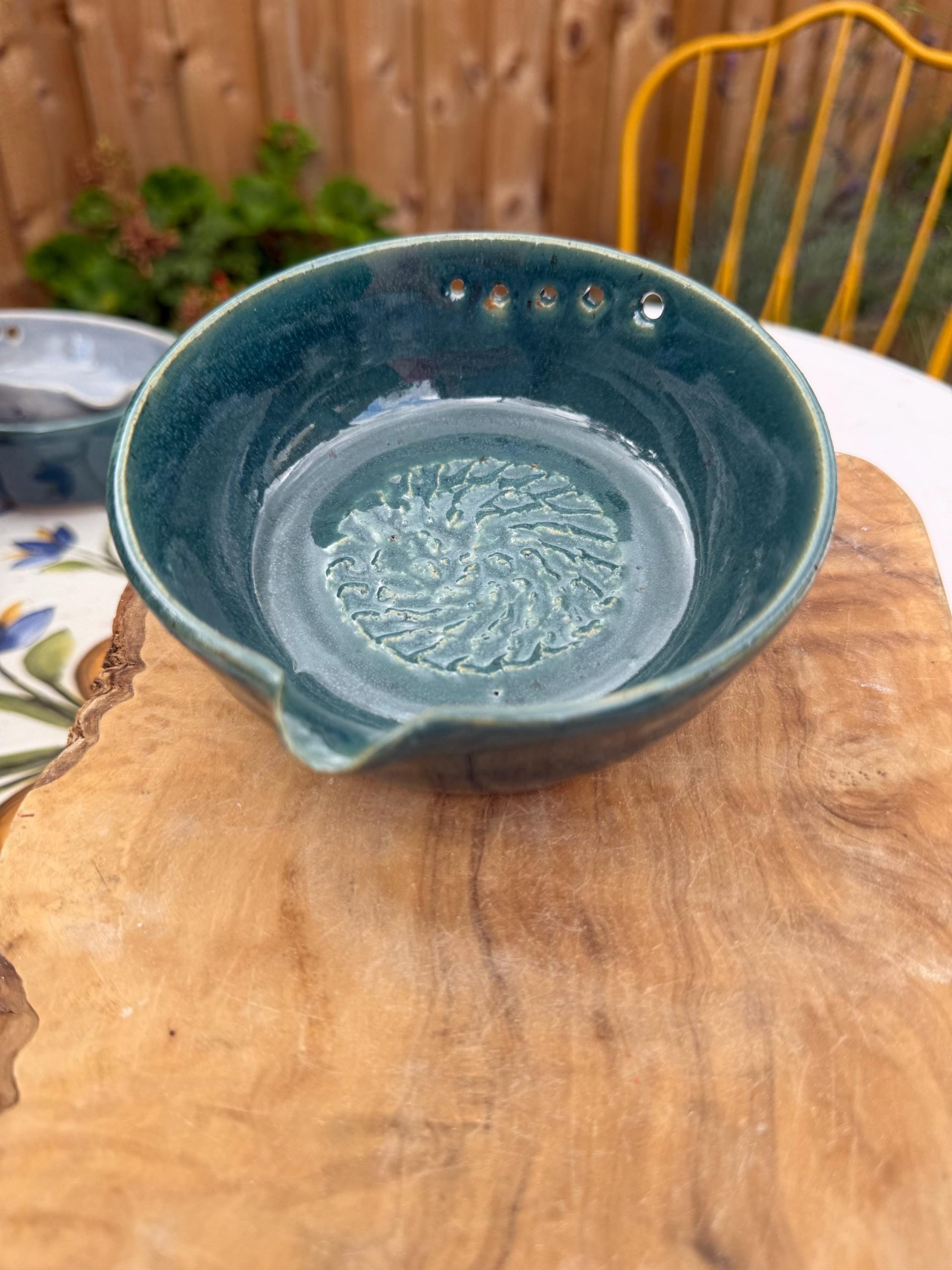 Handmade Ceramic Garlic Grater & Herb Stripper Bowl Aqua | Ginger Grater | Wheel-Thrown Kitchen Tool - Image 5