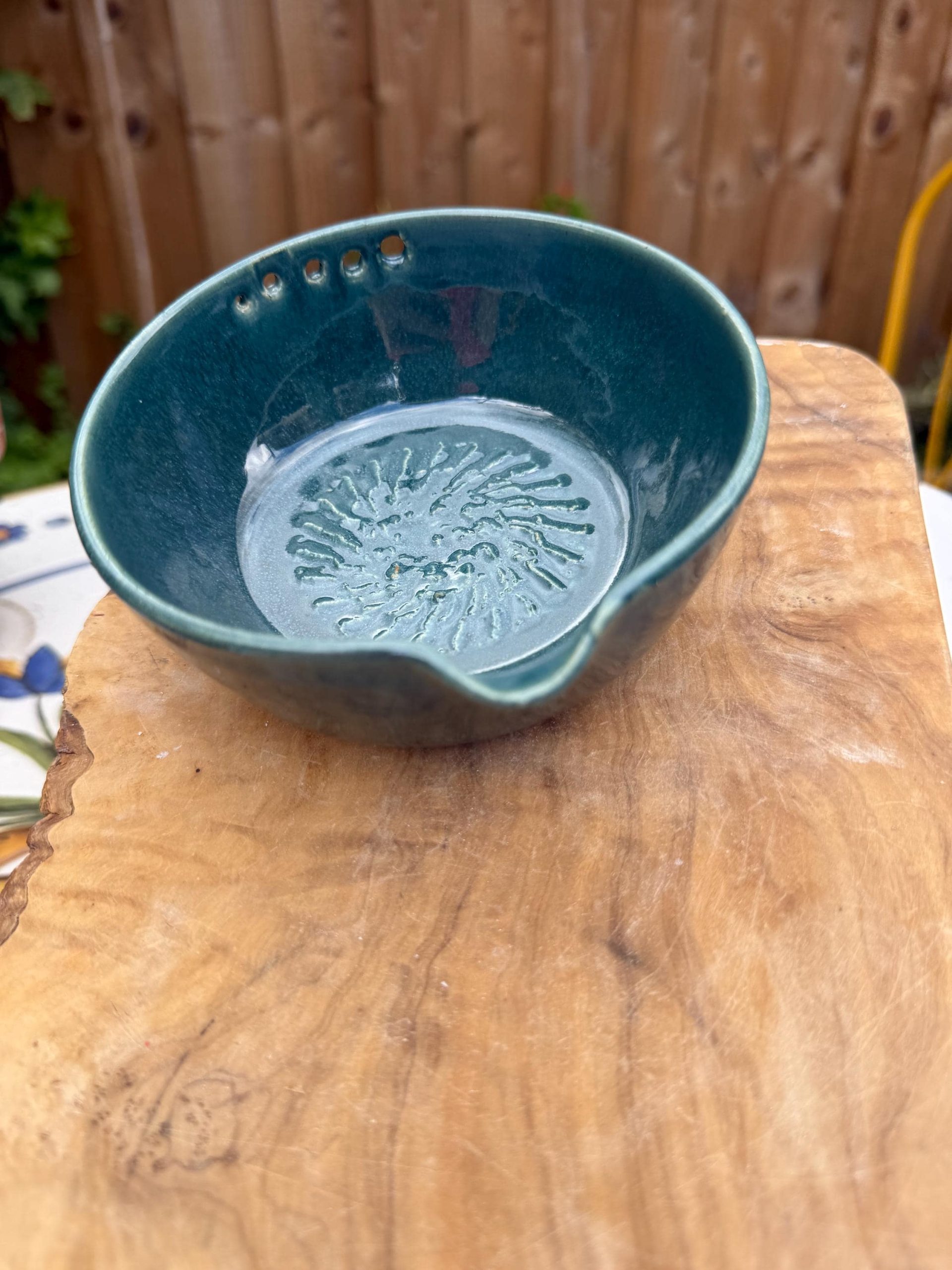 Handmade Ceramic Garlic Grater & Herb Stripper Bowl Aqua | Ginger Grater | Wheel-Thrown Kitchen Tool - Image 12