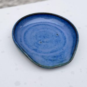 Handmade Ceramic Spoon Rest Blue Stoneware Pottery Kitchen Utensil Rest