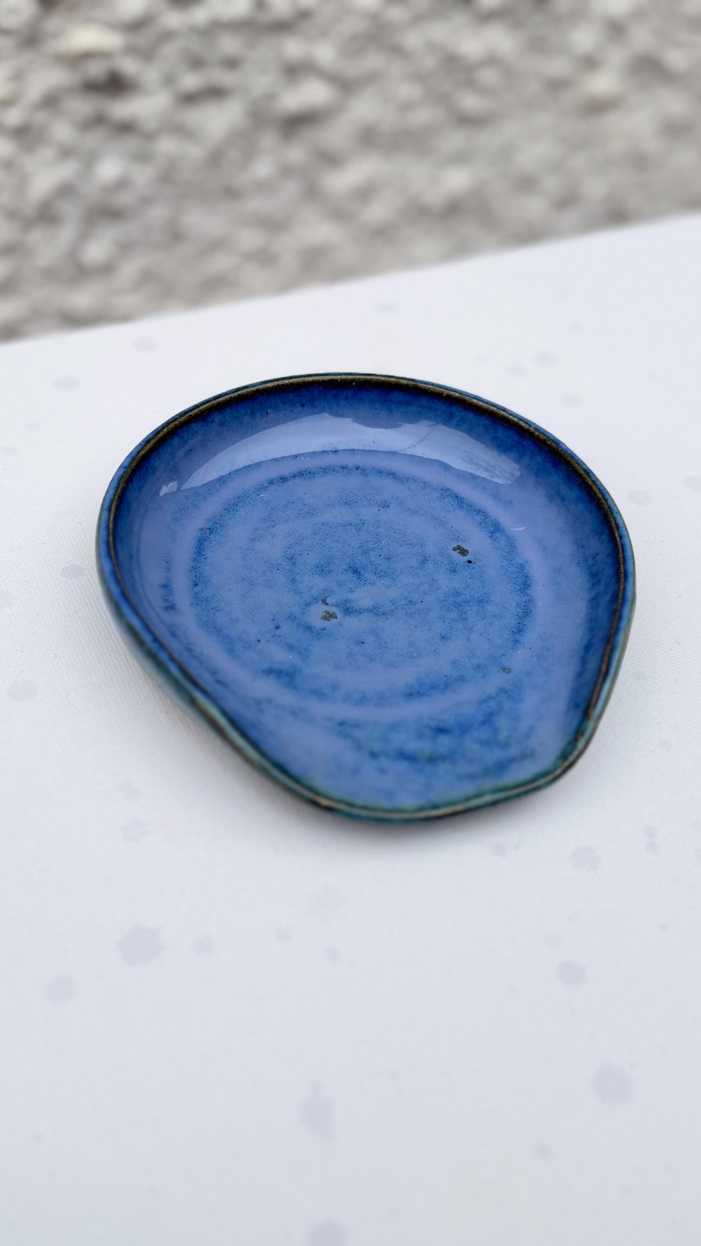 Handmade Ceramic Spoon Rest Blue Stoneware Pottery Kitchen Utensil Rest
