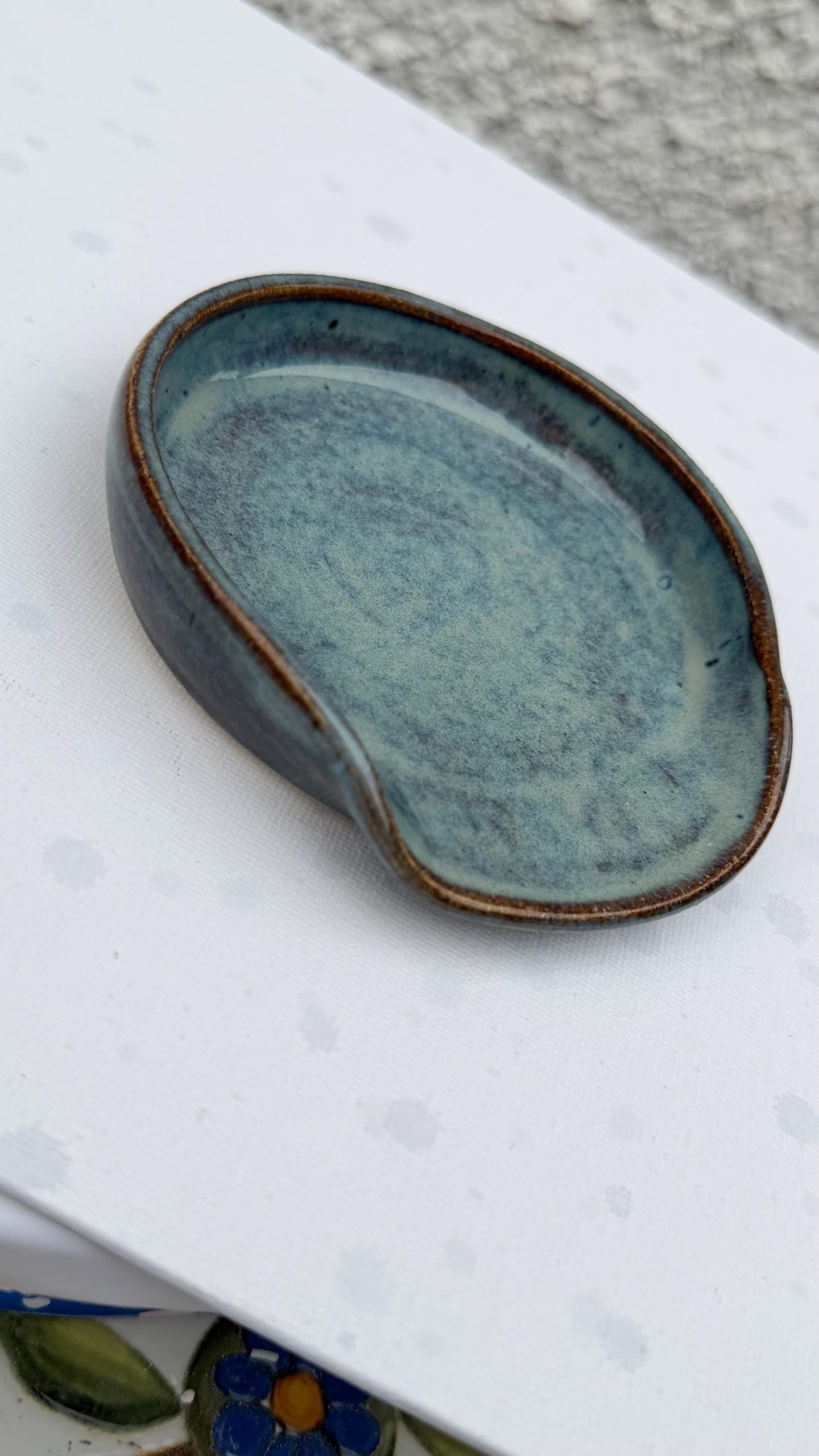 Handmade Ceramic Spoon Rest Blue Stoneware Pottery Kitchen Utensil Rest - Image 6