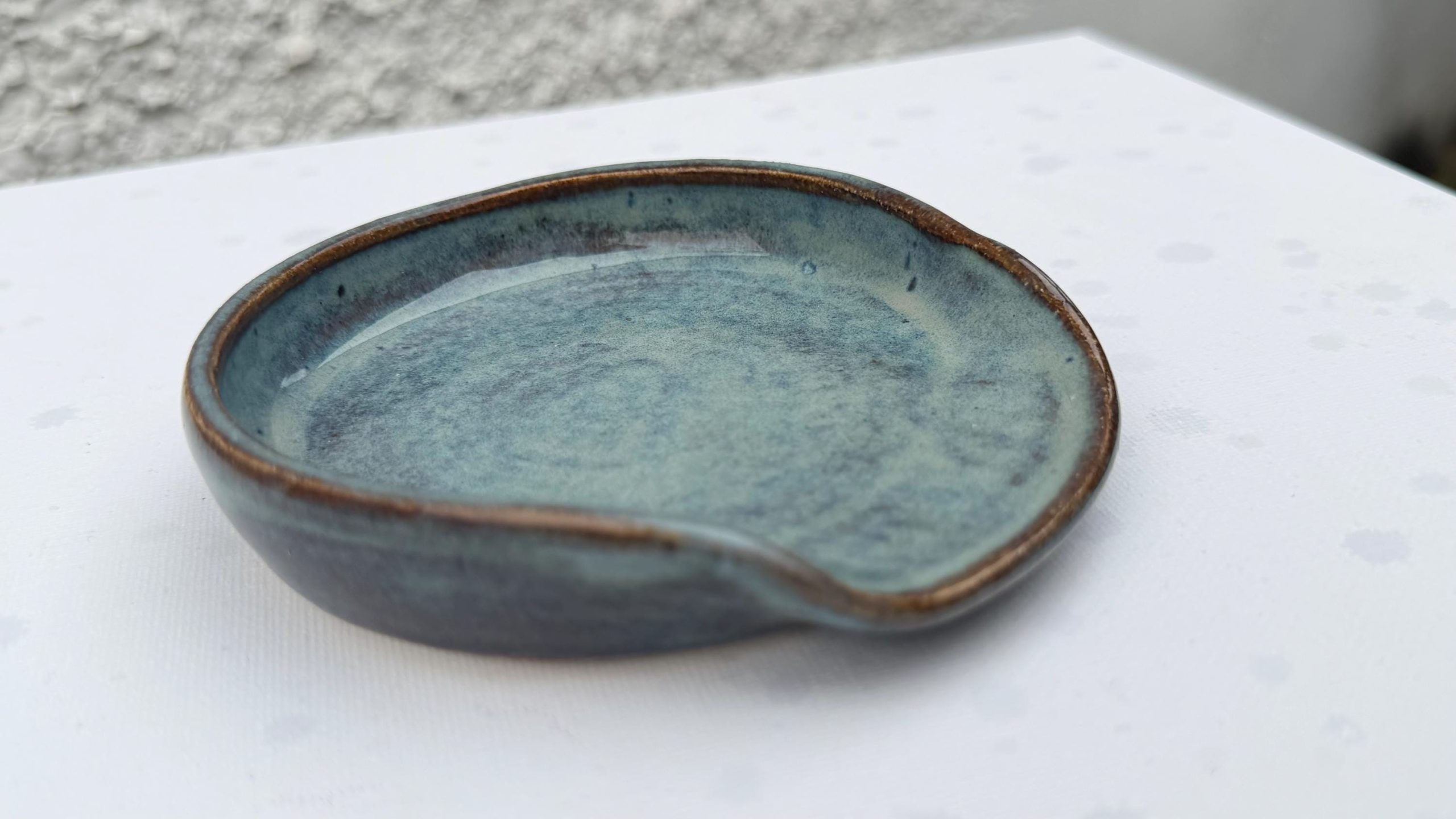 Handmade Ceramic Spoon Rest Blue Stoneware Pottery Kitchen Utensil Rest - Image 10