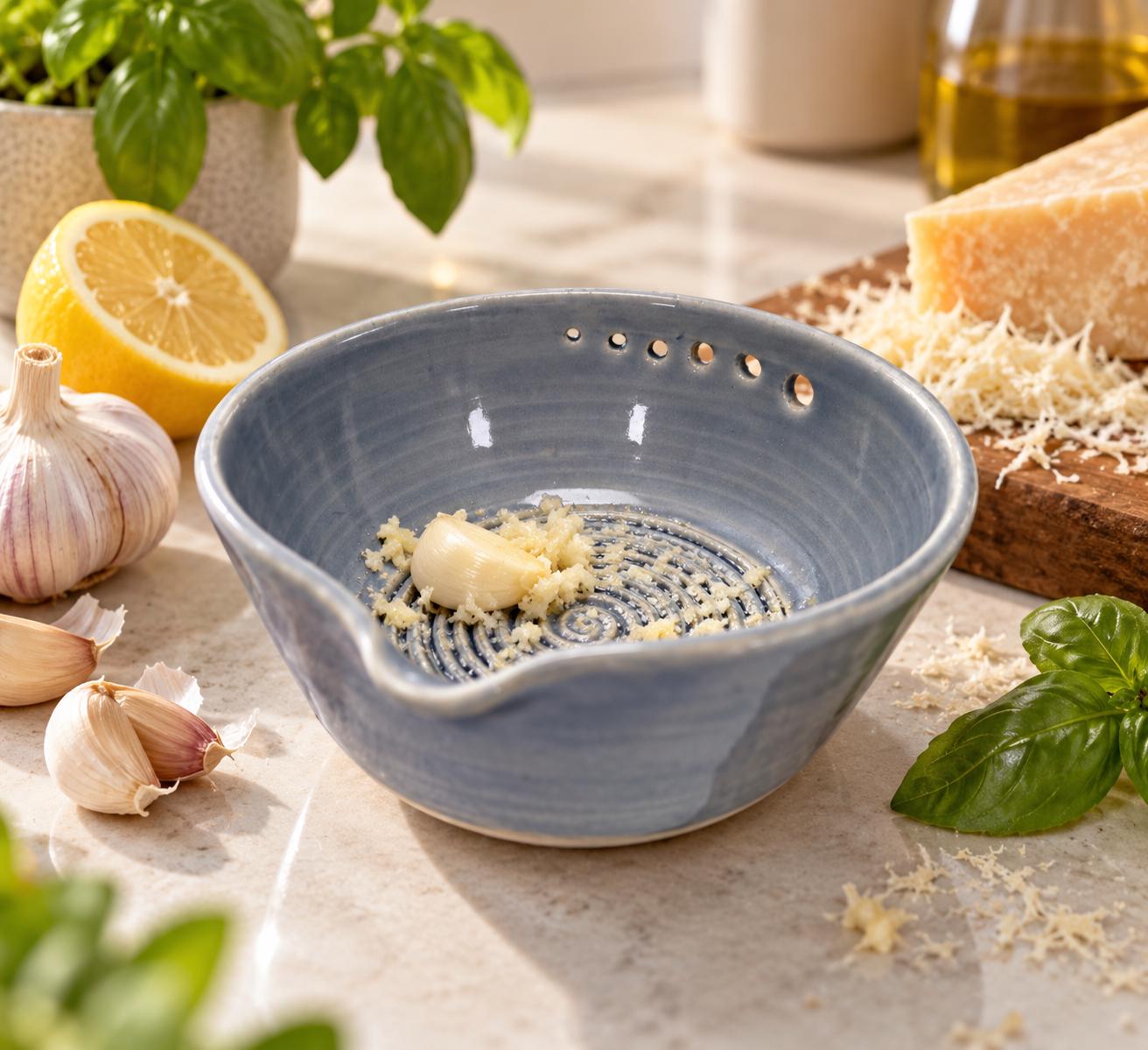 Handmade Ceramic Garlic Grater & Herb Stripper Bowl | Ginger Grater | Wheel-Thrown Kitchen Tool