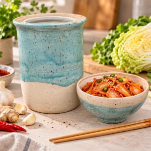 Handmade Stoneware Fermentation Jar for Kimchi, Sauerkraut & Pickles