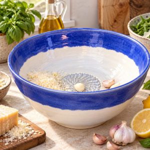 Large Ceramic Salad Bowl with Built-In Grater, Handmade Stoneware 3.2 Litre