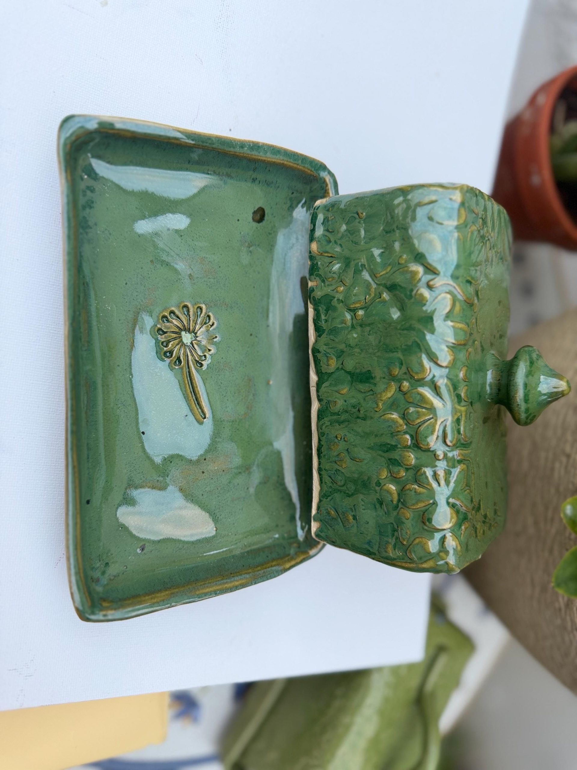 Large Handmade Ceramic Butter Dish, Green Stoneware Butter Keeper with Lid - Image 6