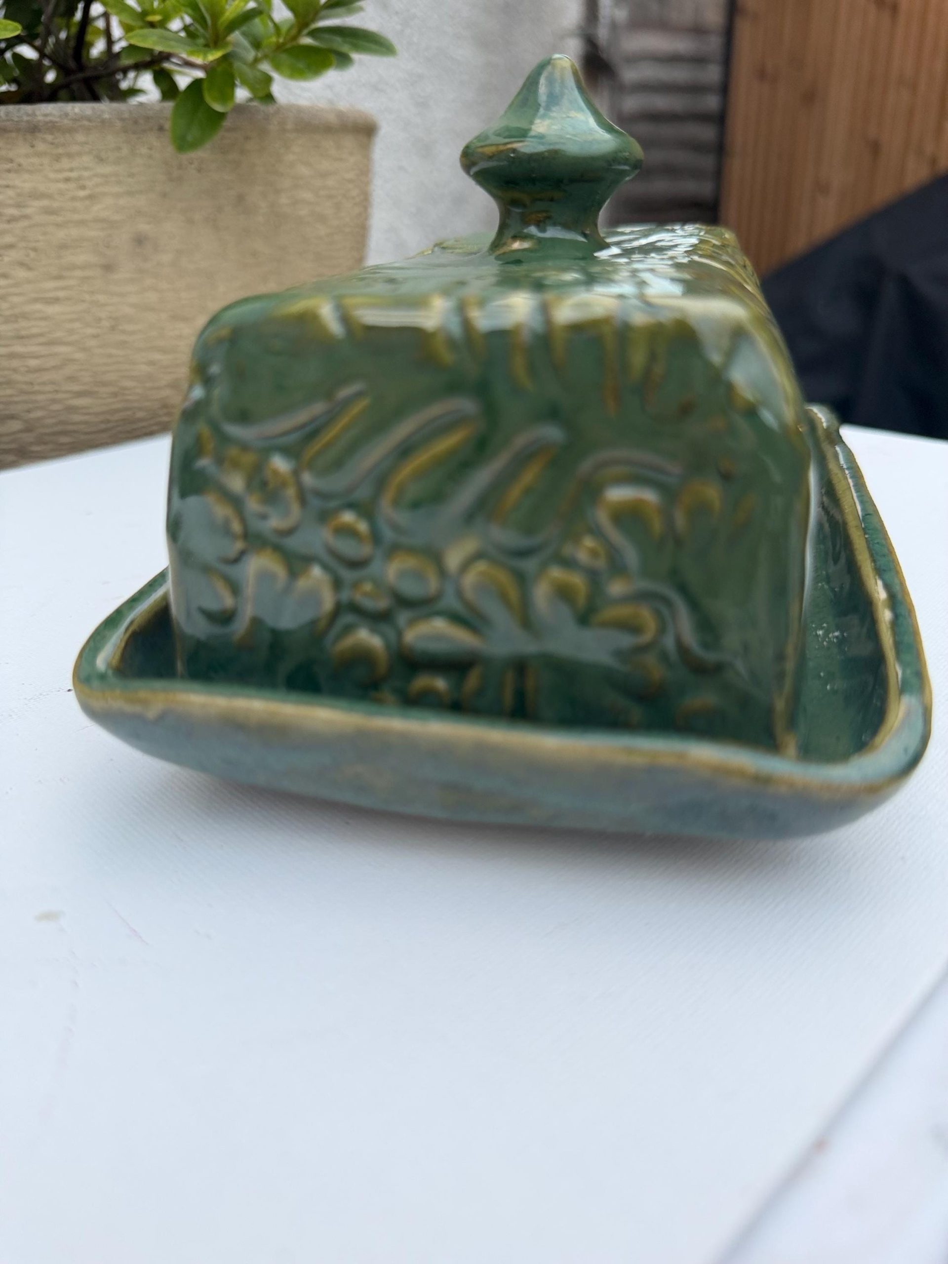 Large Handmade Ceramic Butter Dish, Green Stoneware Butter Keeper with Lid - Image 9
