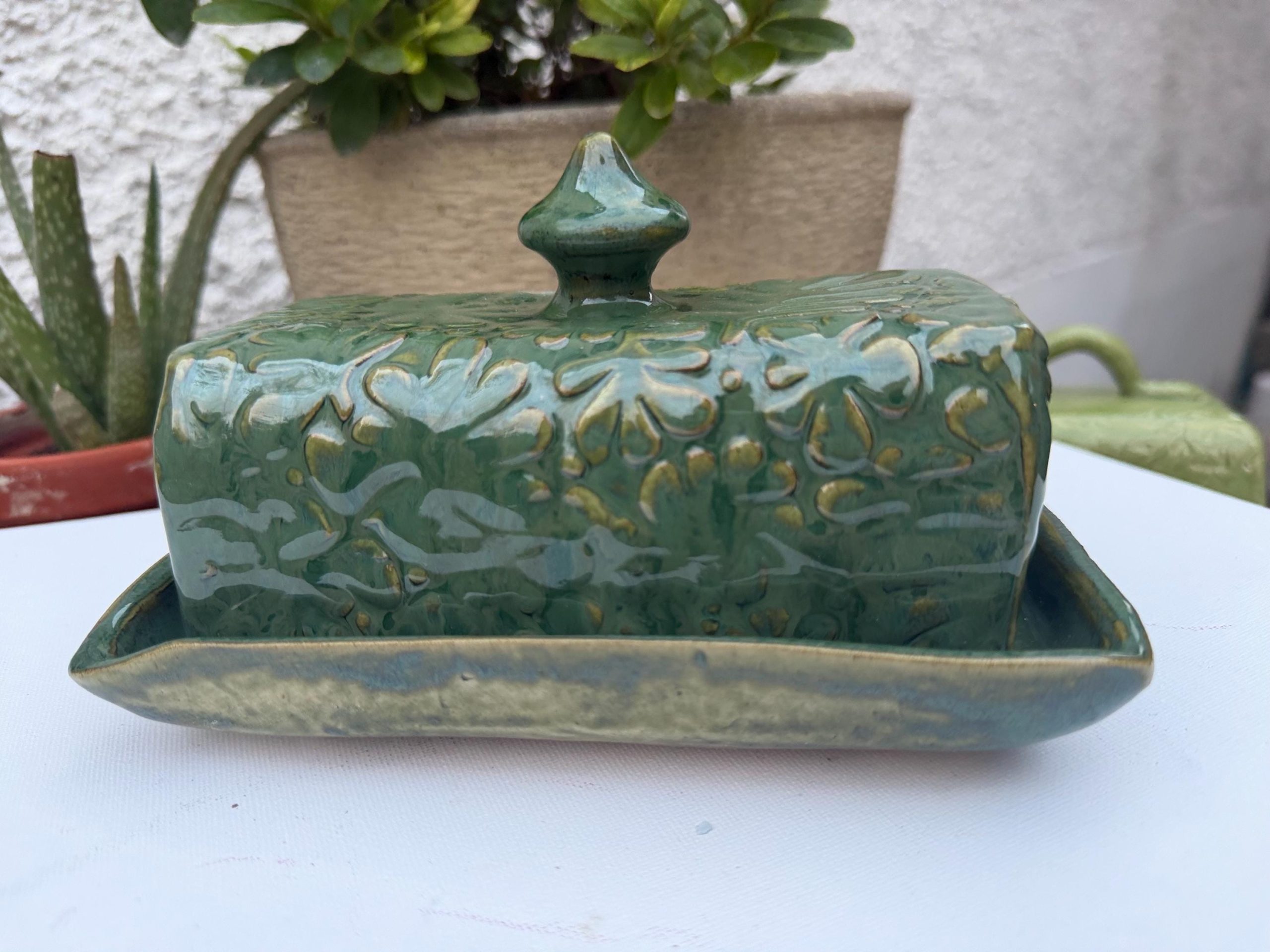 Large Handmade Ceramic Butter Dish, Green Stoneware Butter Keeper with Lid - Image 10