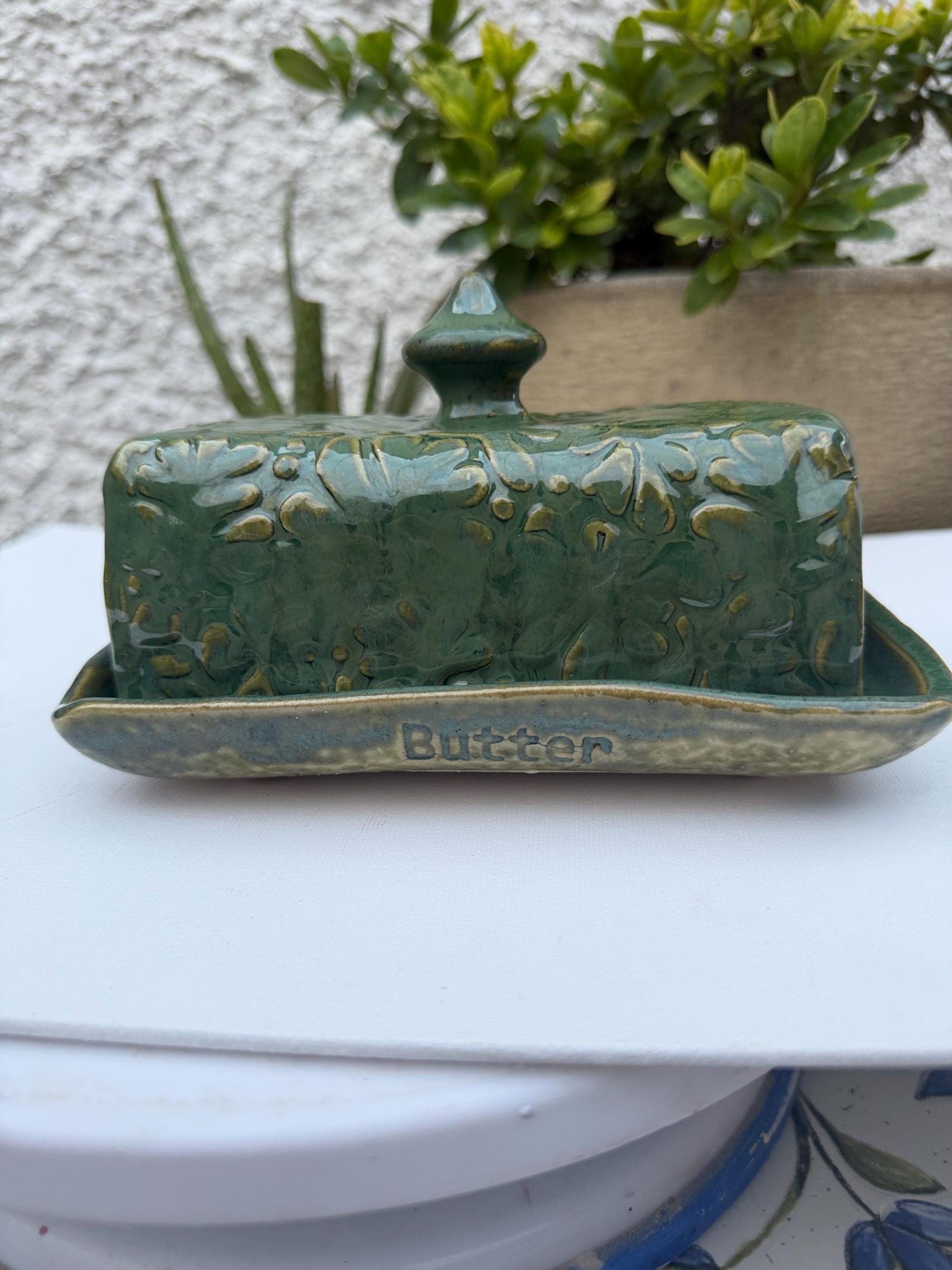 Large Handmade Ceramic Butter Dish, Green Stoneware Butter Keeper with Lid - Image 13