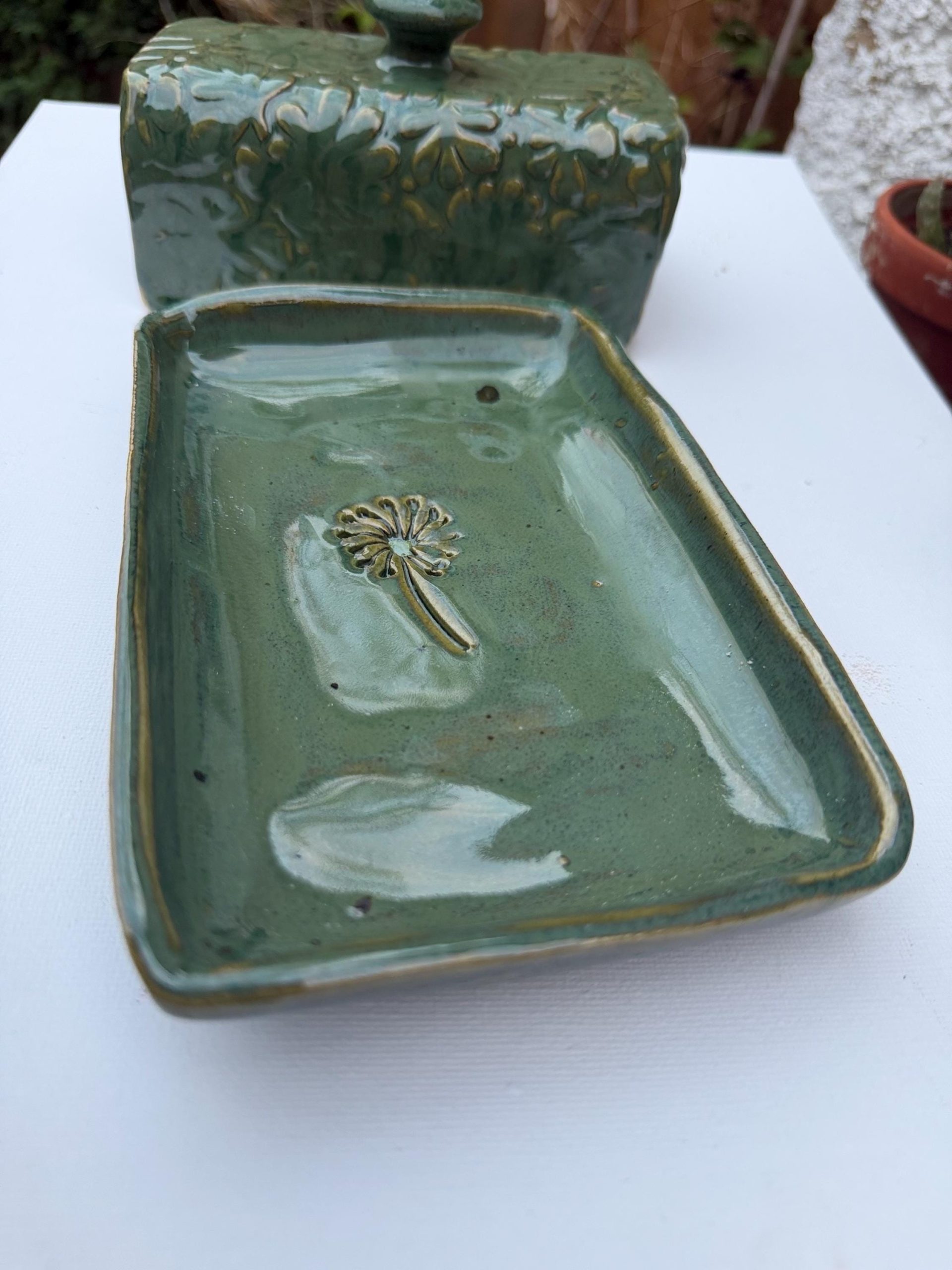 Large Handmade Ceramic Butter Dish, Green Stoneware Butter Keeper with Lid - Image 7