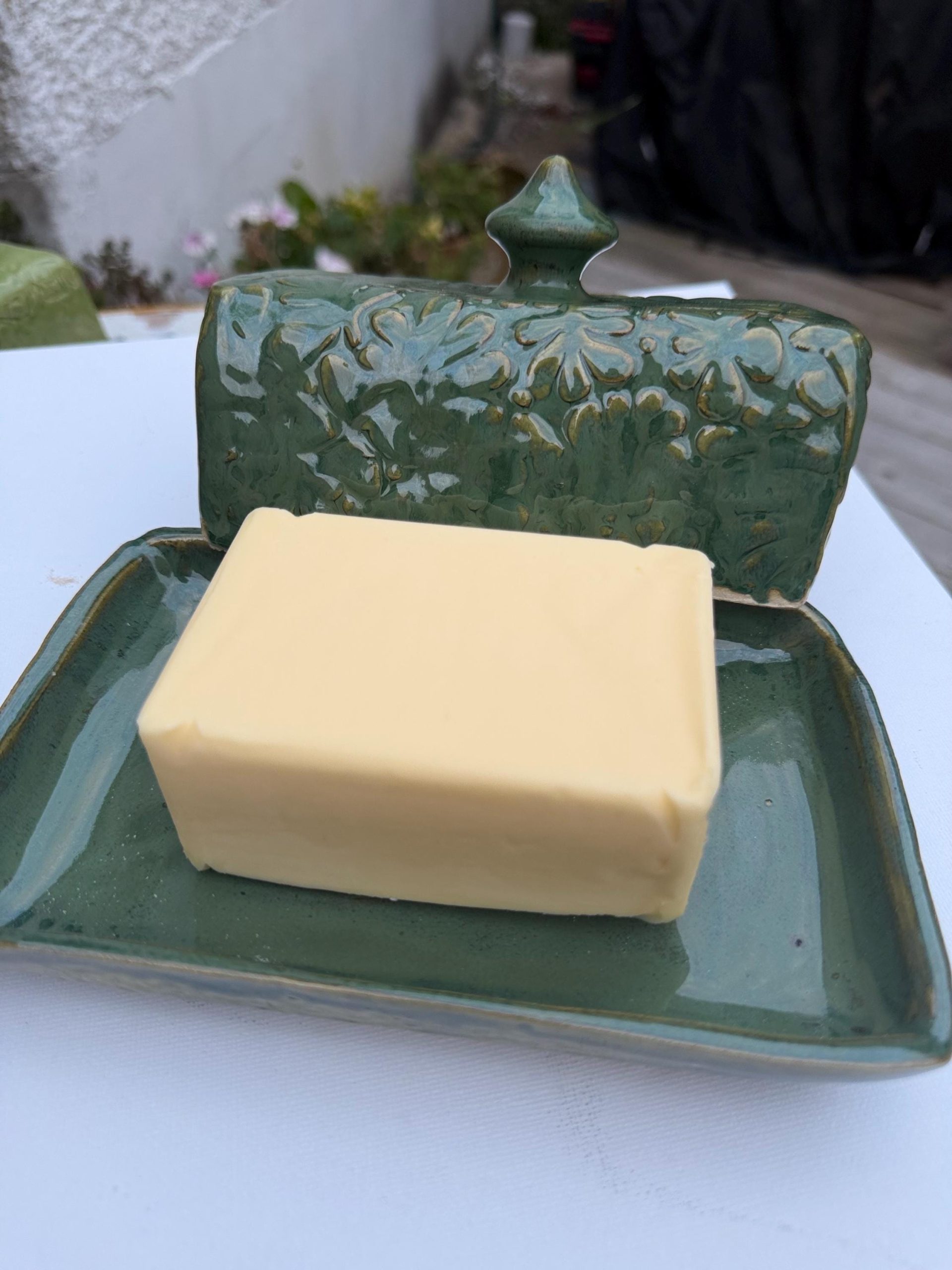Large Handmade Ceramic Butter Dish, Green Stoneware Butter Keeper with Lid - Image 15