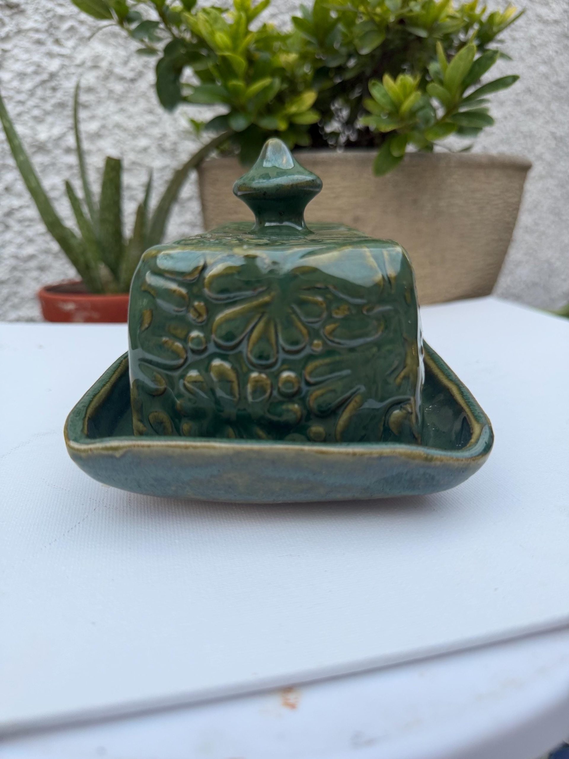 Large Handmade Ceramic Butter Dish, Green Stoneware Butter Keeper with Lid - Image 8