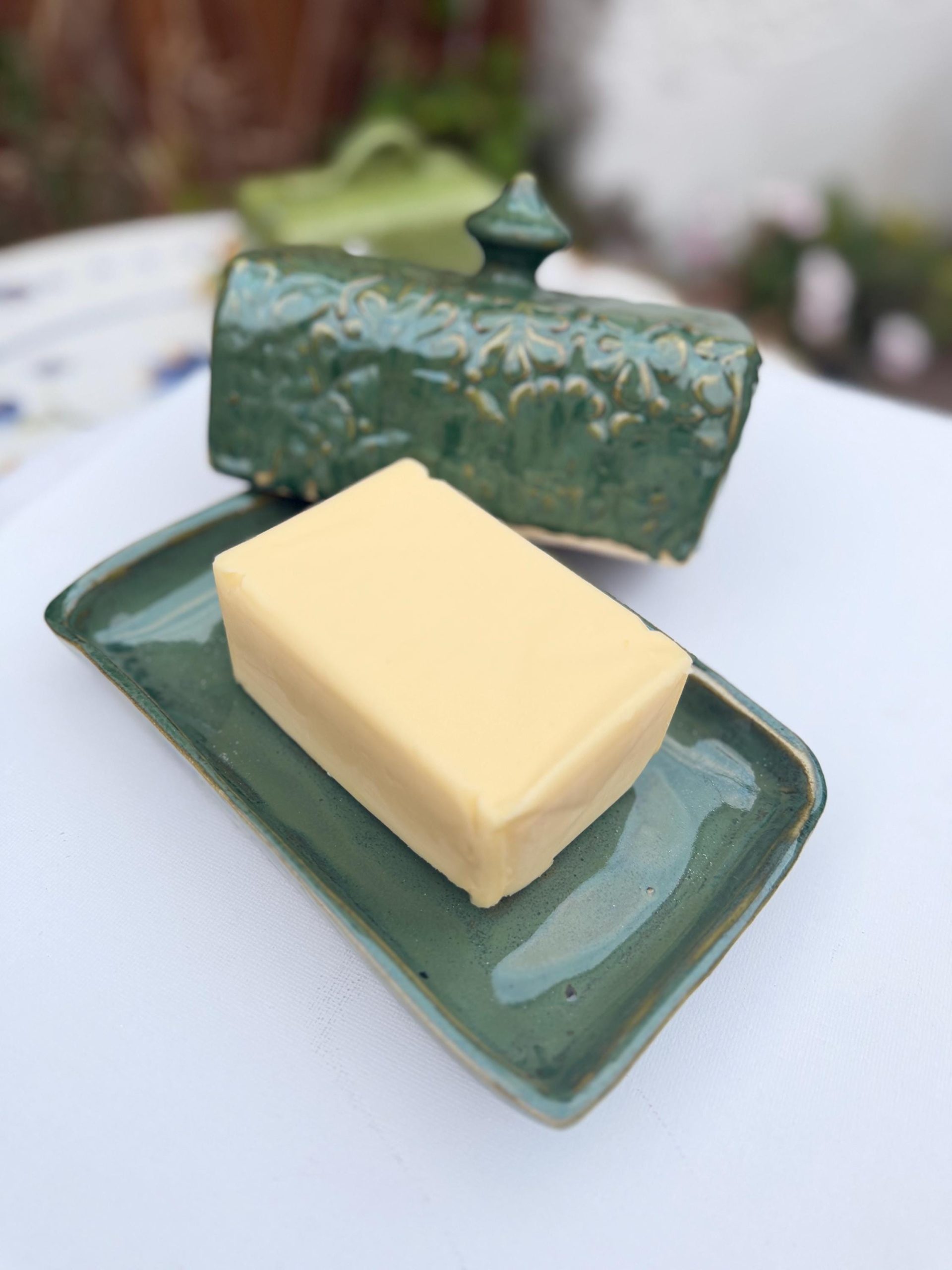 Large Handmade Ceramic Butter Dish, Green Stoneware Butter Keeper with Lid - Image 4