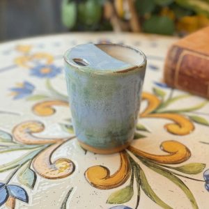 Handmade Blue Green Stoneware Travel Mug with Metal Straw (250ml)