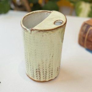 Handmade Ceramic Travel Mug, 400ml Stoneware Cup with Metal Straw (Cream Glaze)