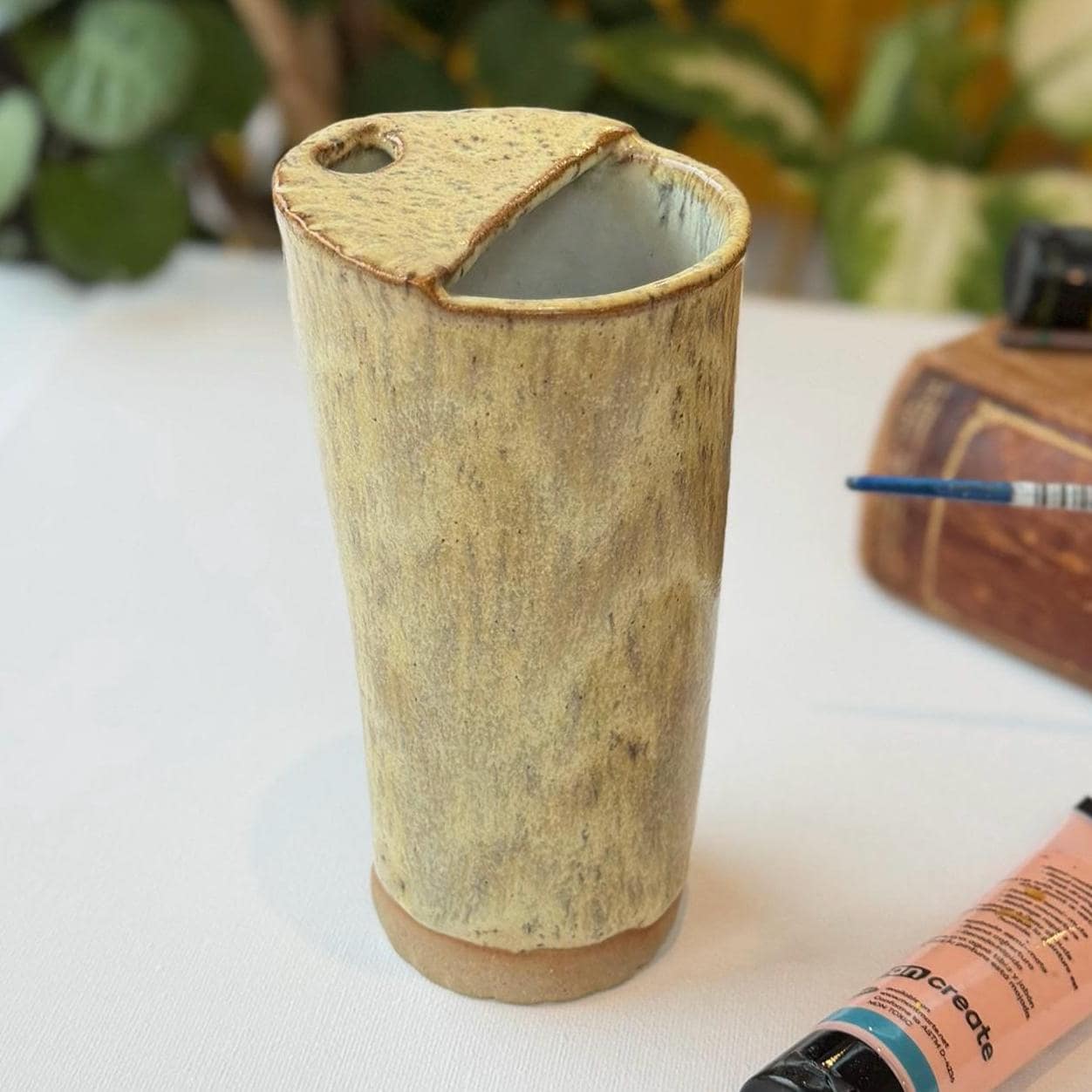 Handmade Stoneware Travel Mug, 400ml Ceramic Cup smoothie cup with Metal Straw - Image 2
