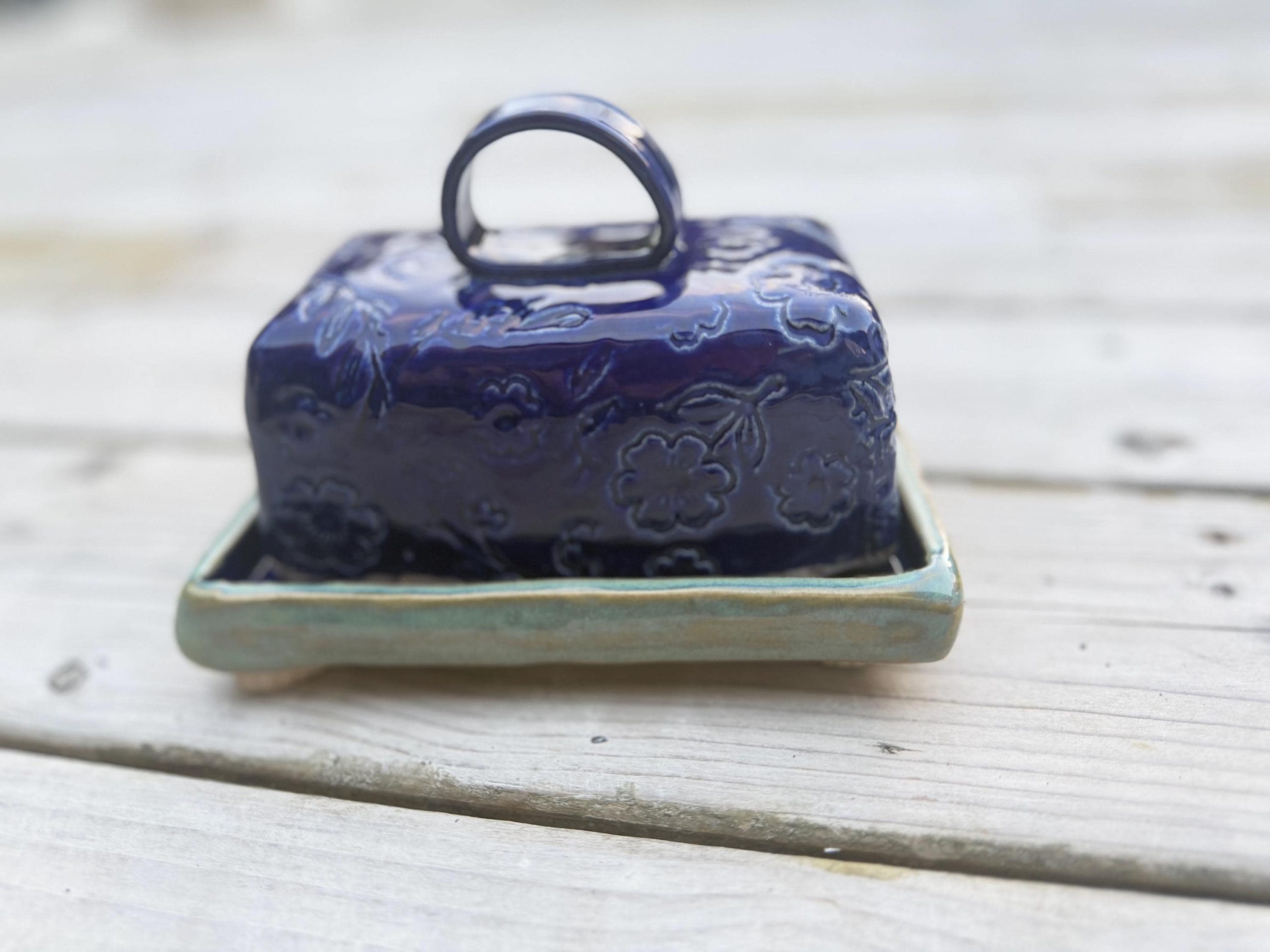 Handmade Blue Ceramic Butter Dish with Lid | Decorative Pottery Butter Keeper - Image 8