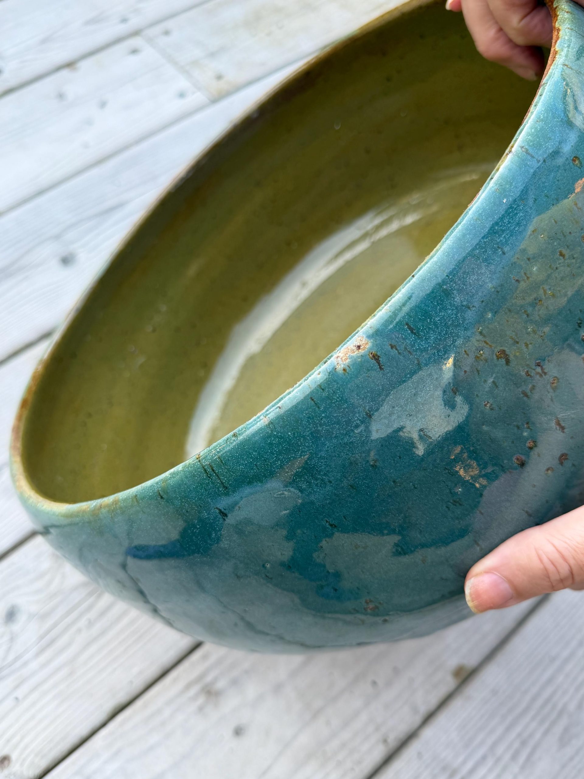 Handmade Blue green Ceramic Sink one of a kind | Artisan Stoneware Basin (33cm) - Image 11
