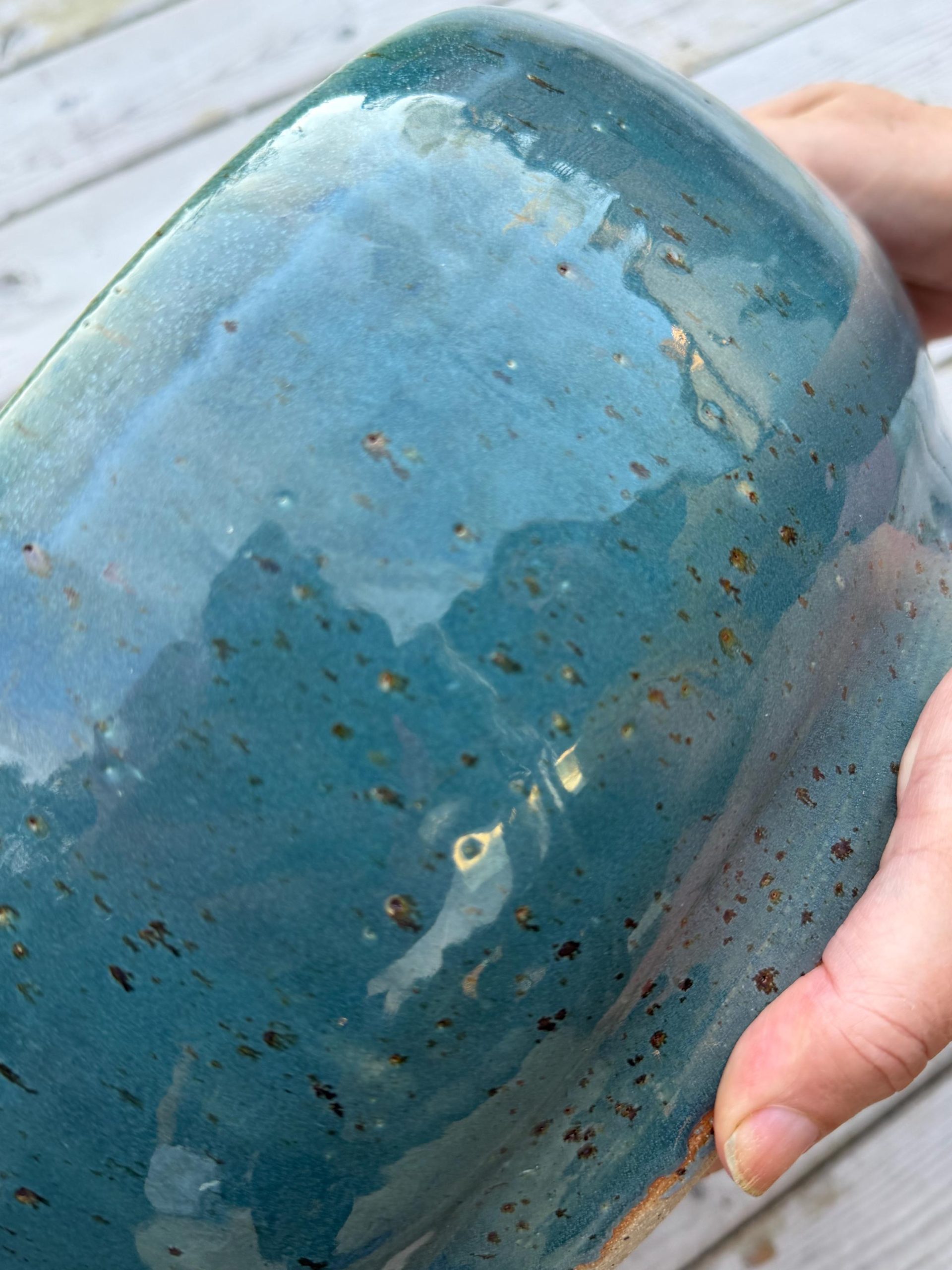 Handmade Blue green Ceramic Sink one of a kind | Artisan Stoneware Basin (33cm) - Image 14