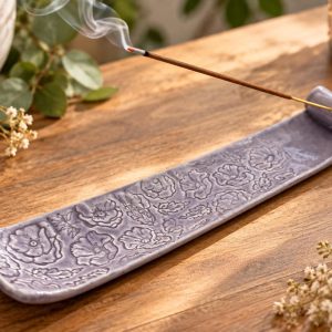 Handmade Ceramic Incense Burner, Incense Holder, lavenda flowers pattern