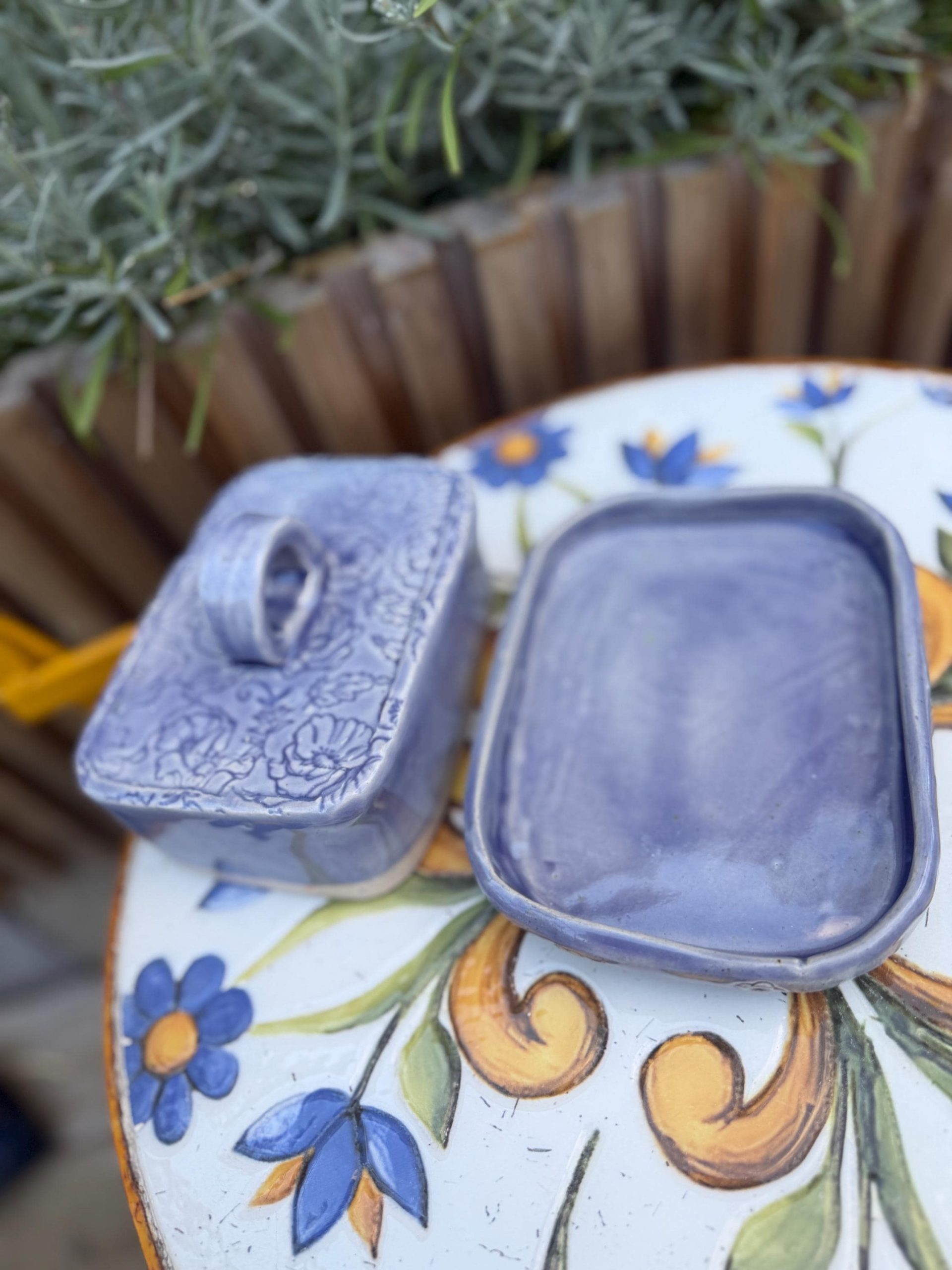 Handmade Ceramic Butter Dish with Lid, Lavender Floral Embossed Pottery, Cottagecore Purple Butter Keeper - Image 7