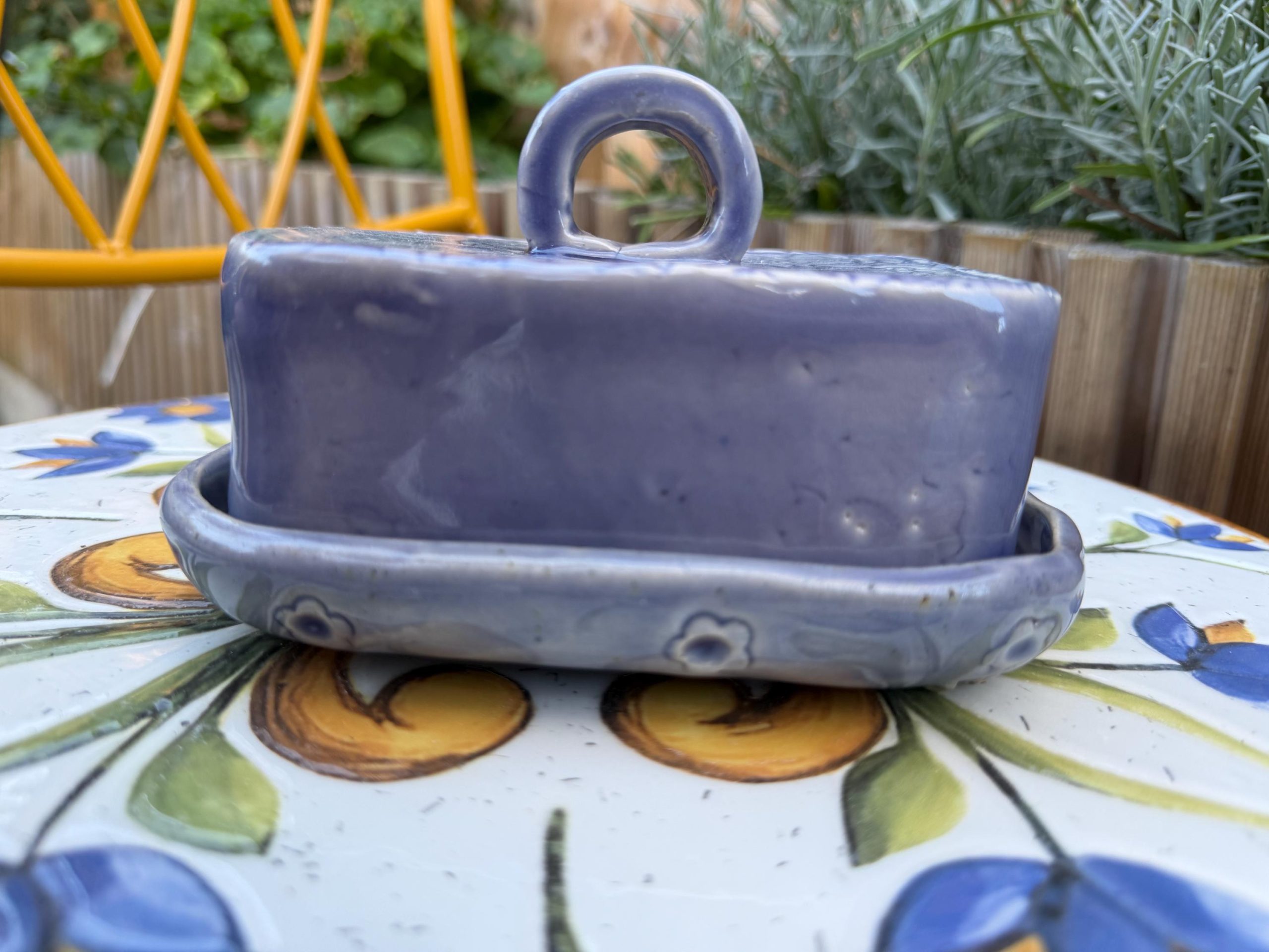 Handmade Ceramic Butter Dish with Lid, Lavender Floral Embossed Pottery, Cottagecore Purple Butter Keeper - Image 14