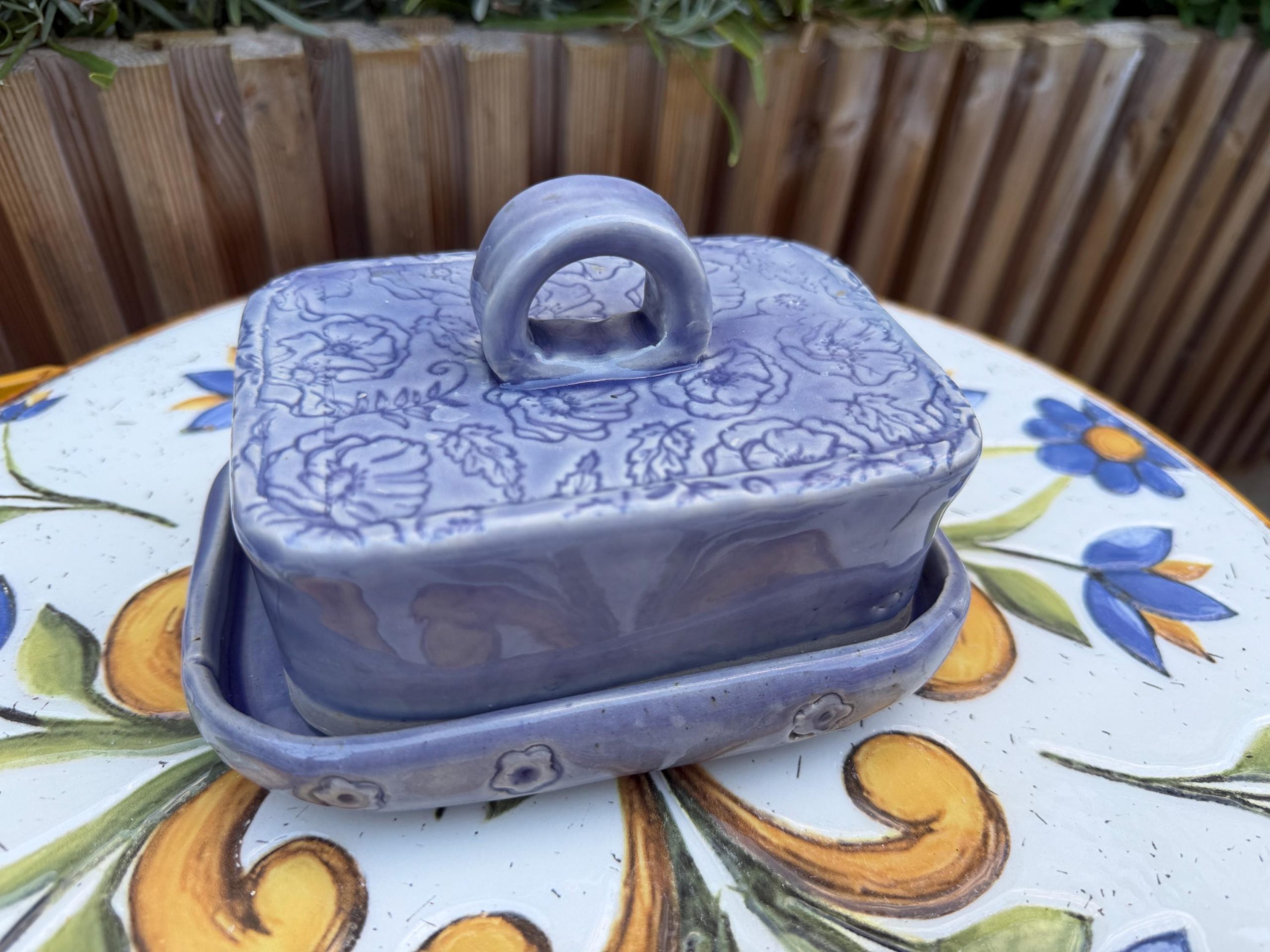 Handmade Ceramic Butter Dish with Lid, Lavender Floral Embossed Pottery, Cottagecore Purple Butter Keeper - Image 16