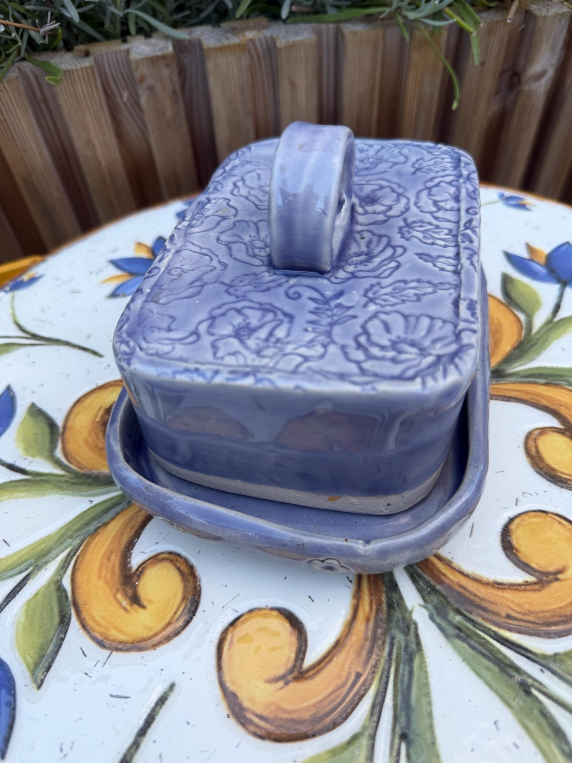 Handmade Ceramic Butter Dish with Lid, Lavender Floral Embossed Pottery, Cottagecore Purple Butter Keeper - Image 15