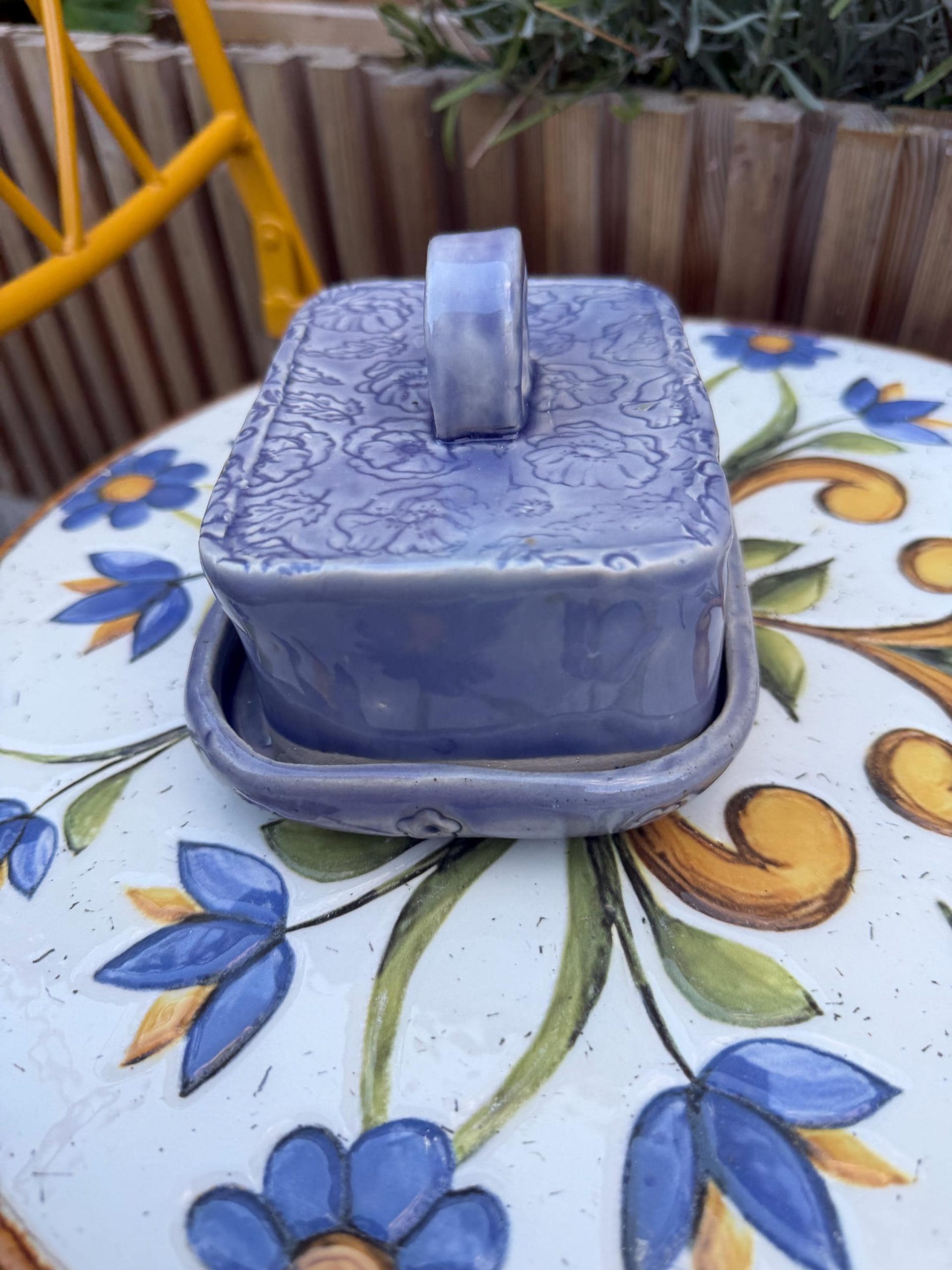 Handmade Ceramic Butter Dish with Lid, Lavender Floral Embossed Pottery, Cottagecore Purple Butter Keeper - Image 8