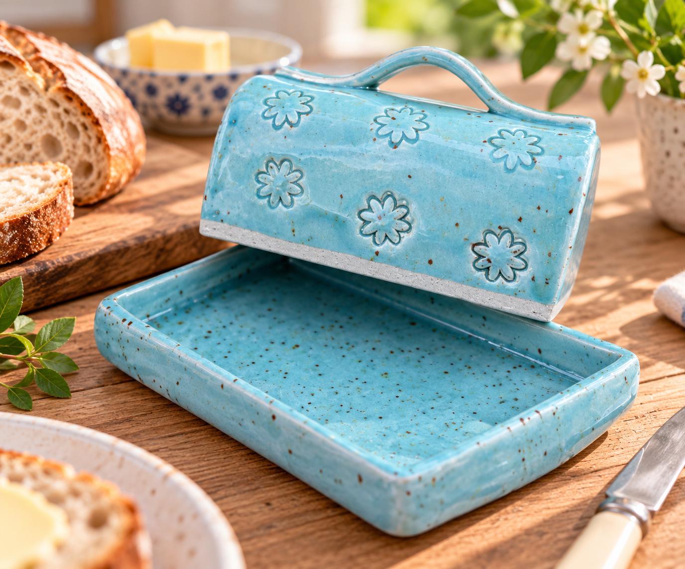 Handmade Blue Ceramic Butter Dish | Glazed Pottery Kitchen Decor - Image 11