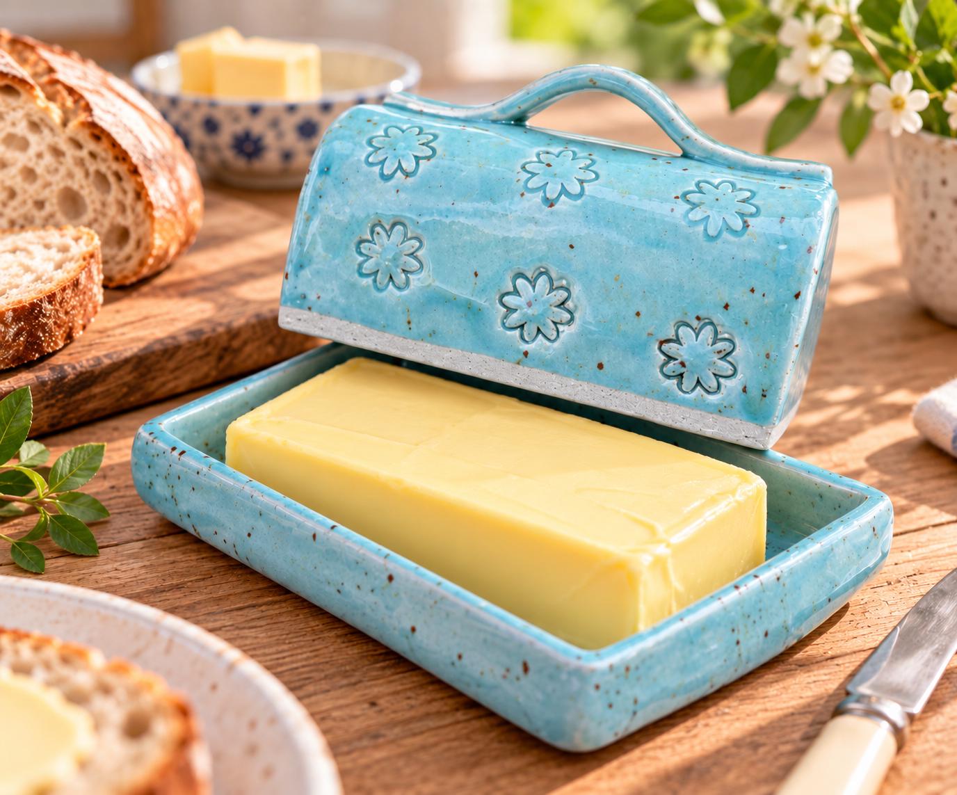 Handmade Blue Ceramic Butter Dish | Glazed Pottery Kitchen Decor - Image 2