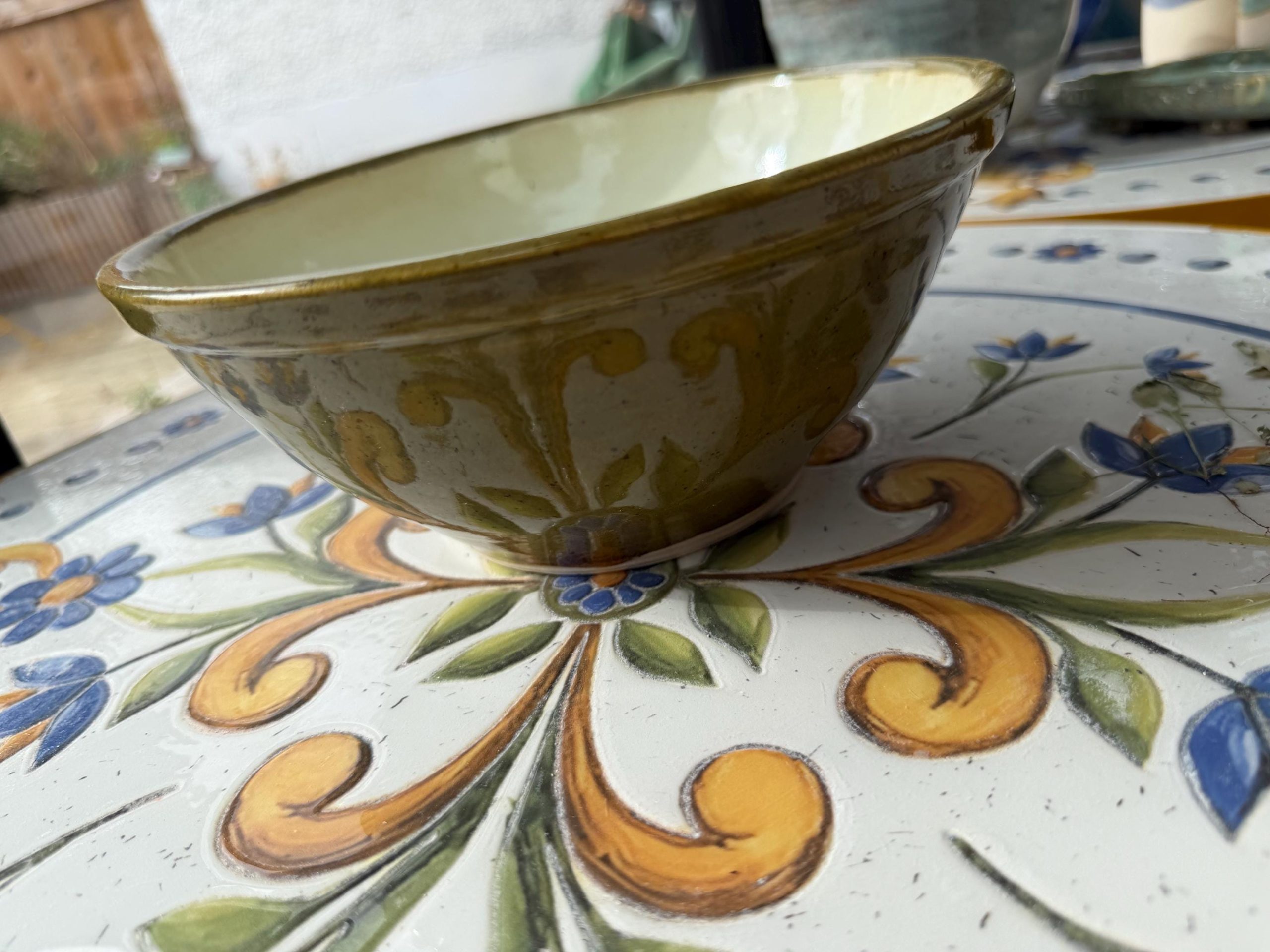 Handmade Ceramic Green Cream Stoneware Mixing Bowl, 1.2L Kitchen Serving Bowl - Image 8