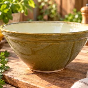 Handmade Ceramic Green Cream Stoneware Mixing Bowl, 1.2L Kitchen Serving Bowl