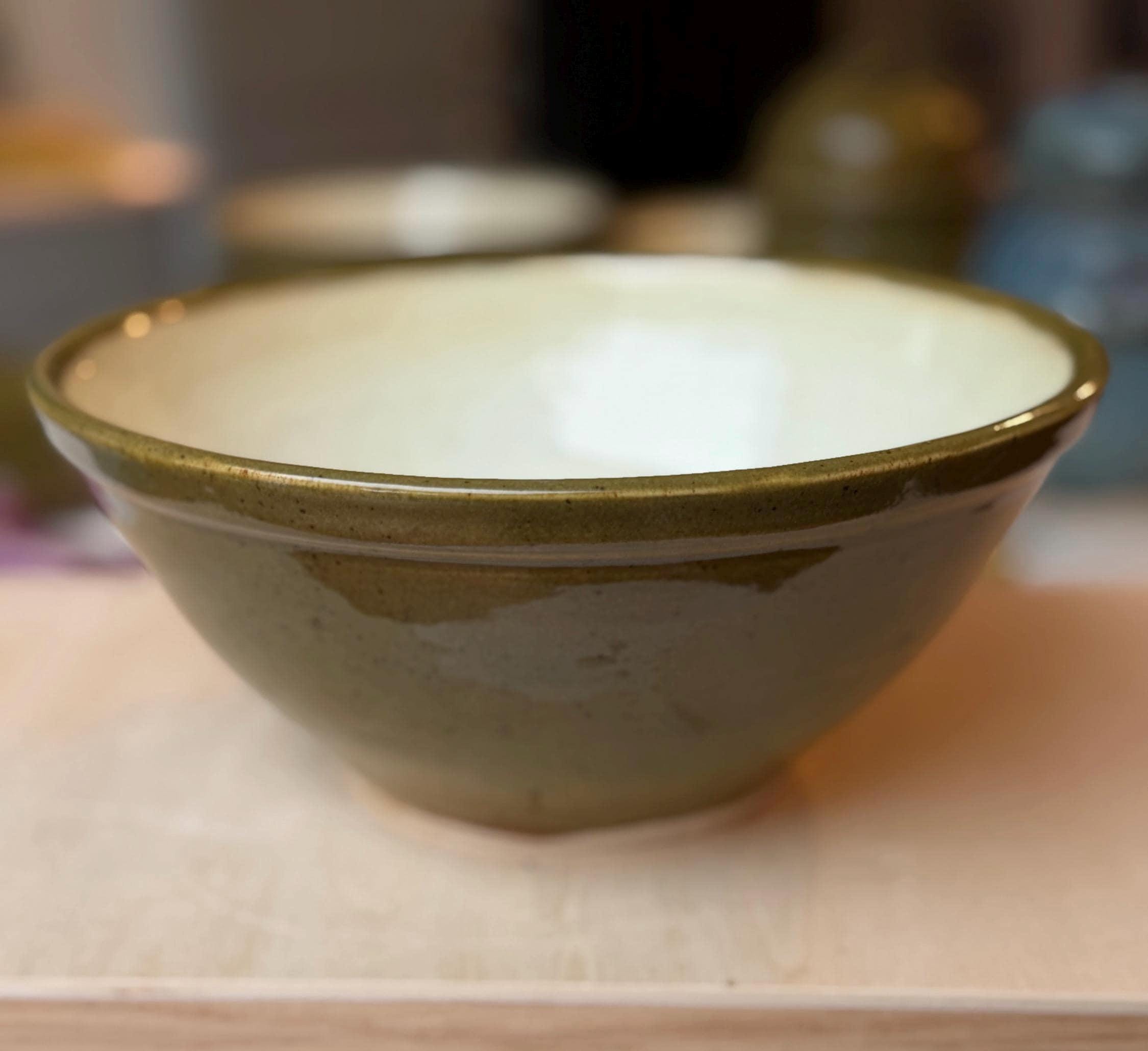 Handmade Ceramic Green Cream Stoneware Mixing Bowl, 1.2L Kitchen Serving Bowl - Image 2