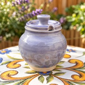 Handmade Ceramic Honey Pot with Lid, lavenda Stoneware Honey Jar
