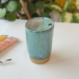 Handmade Green Stoneware Travel Mug, 250ml Ceramic Coffee Cup (Cotswold Studio)