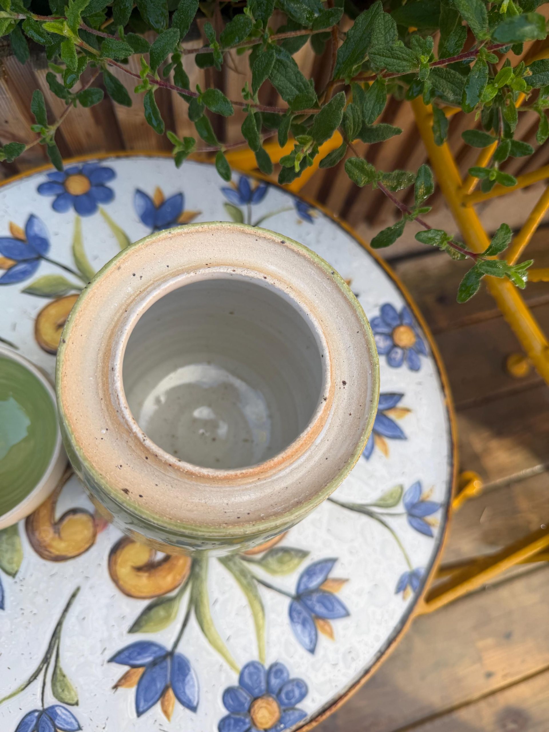 Handmade Ceramic Kimchi Jar, Green Stoneware Crock, Carved Fern Design - Image 8
