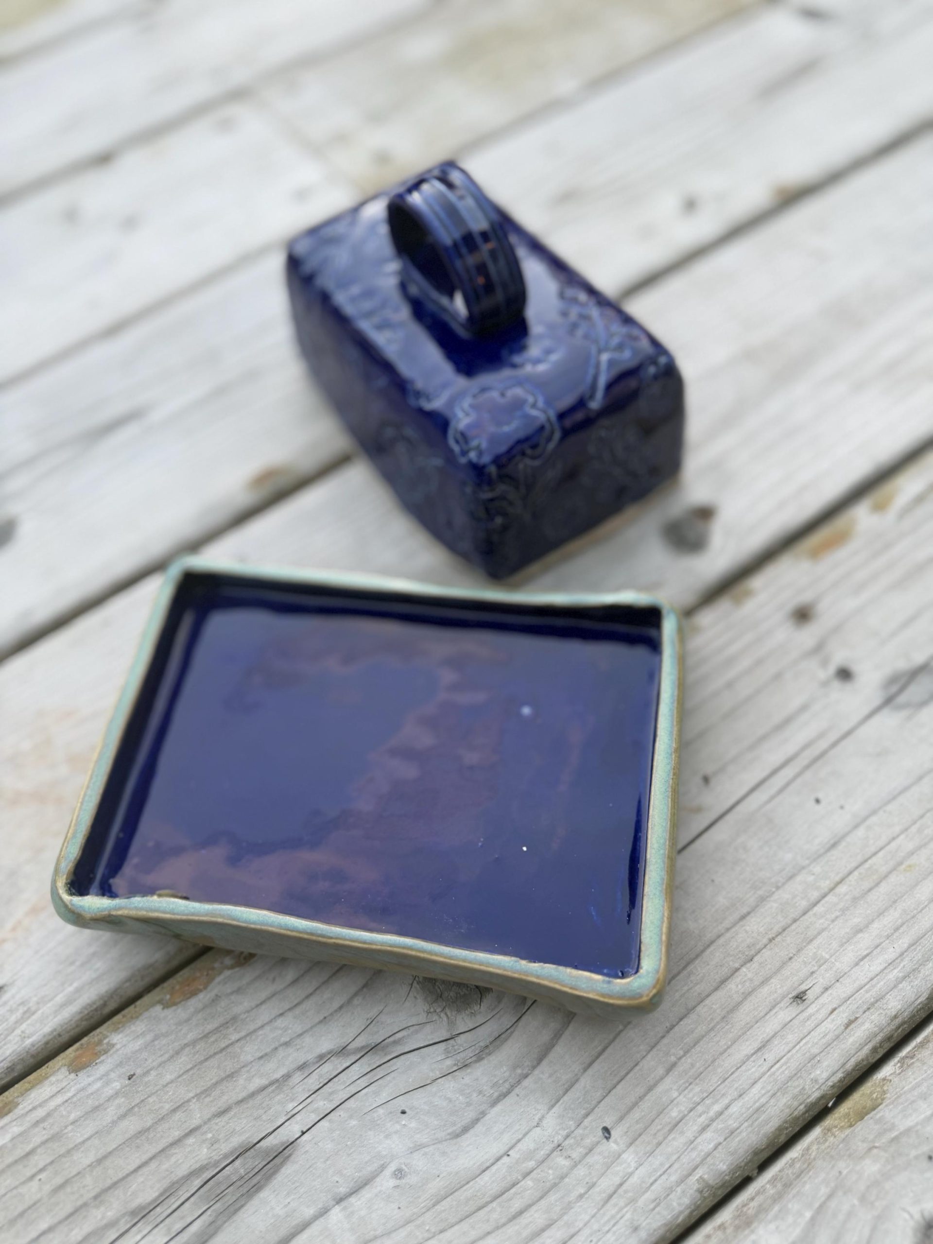 Handmade Blue Ceramic Butter Dish with Lid | Decorative Pottery Butter Keeper - Image 5