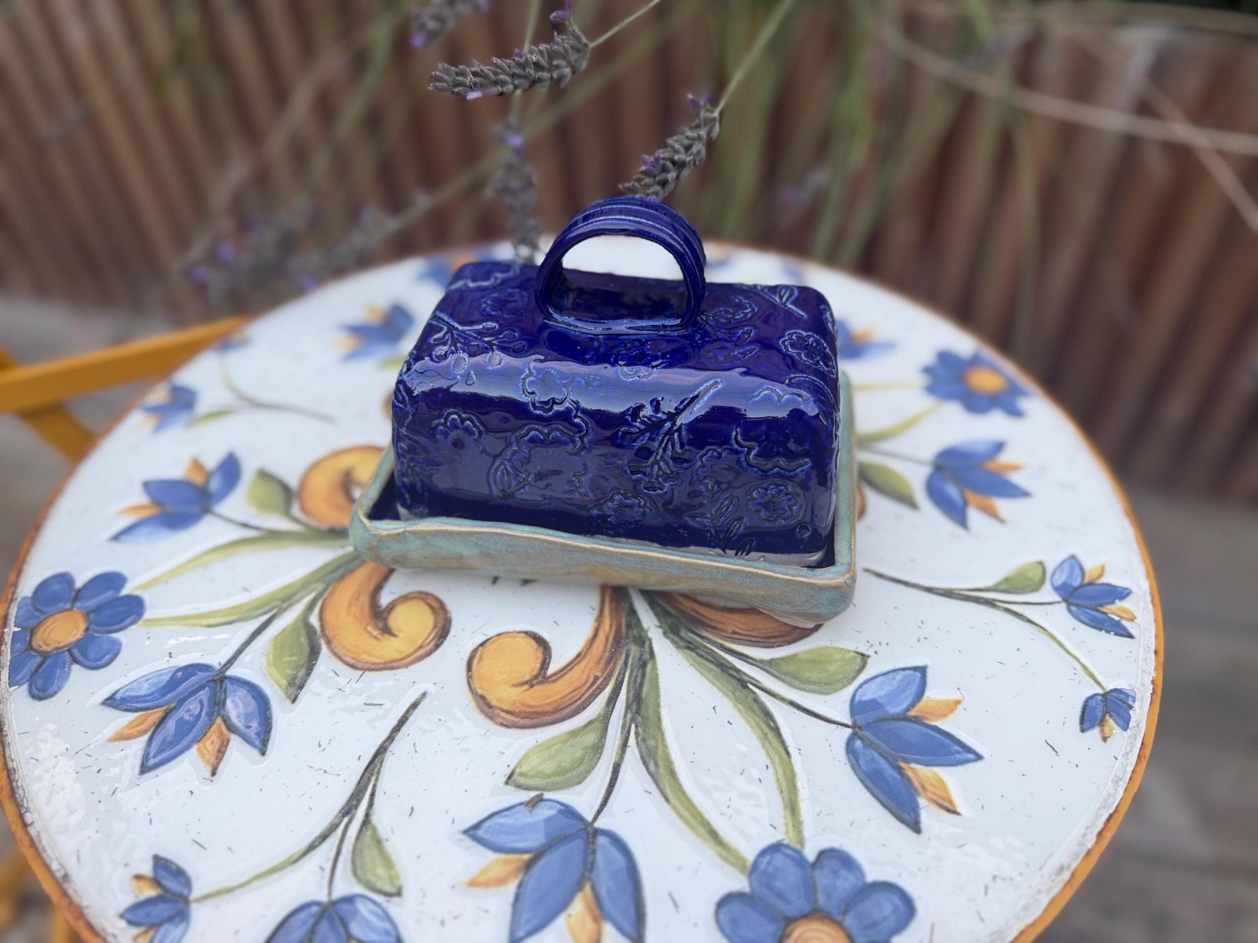 Handmade Blue Ceramic Butter Dish with Lid | Decorative Pottery Butter Keeper - Image 2