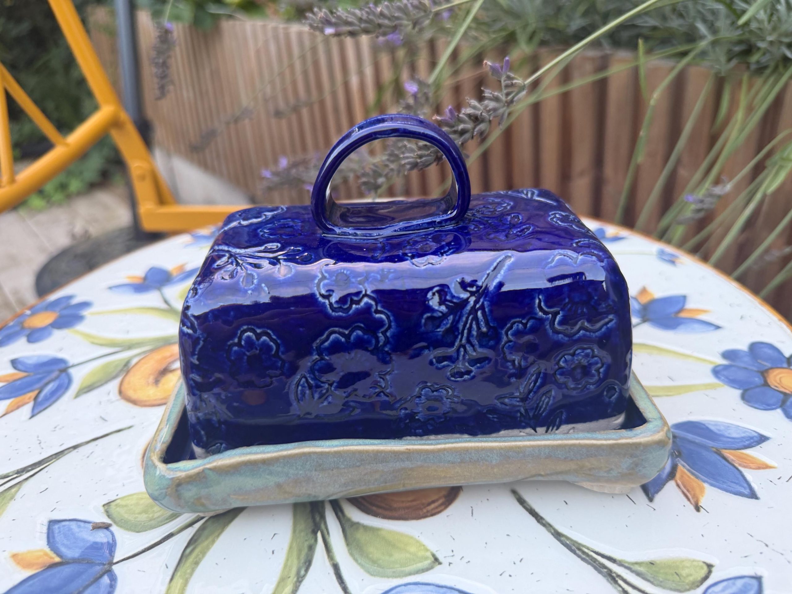 Handmade Blue Ceramic Butter Dish with Lid | Decorative Pottery Butter Keeper - Image 4