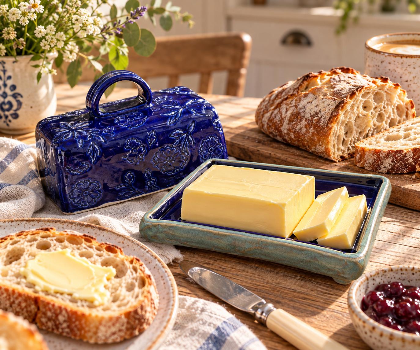 Handmade Blue Ceramic Butter Dish with Lid | Decorative Pottery Butter Keeper - Image 3