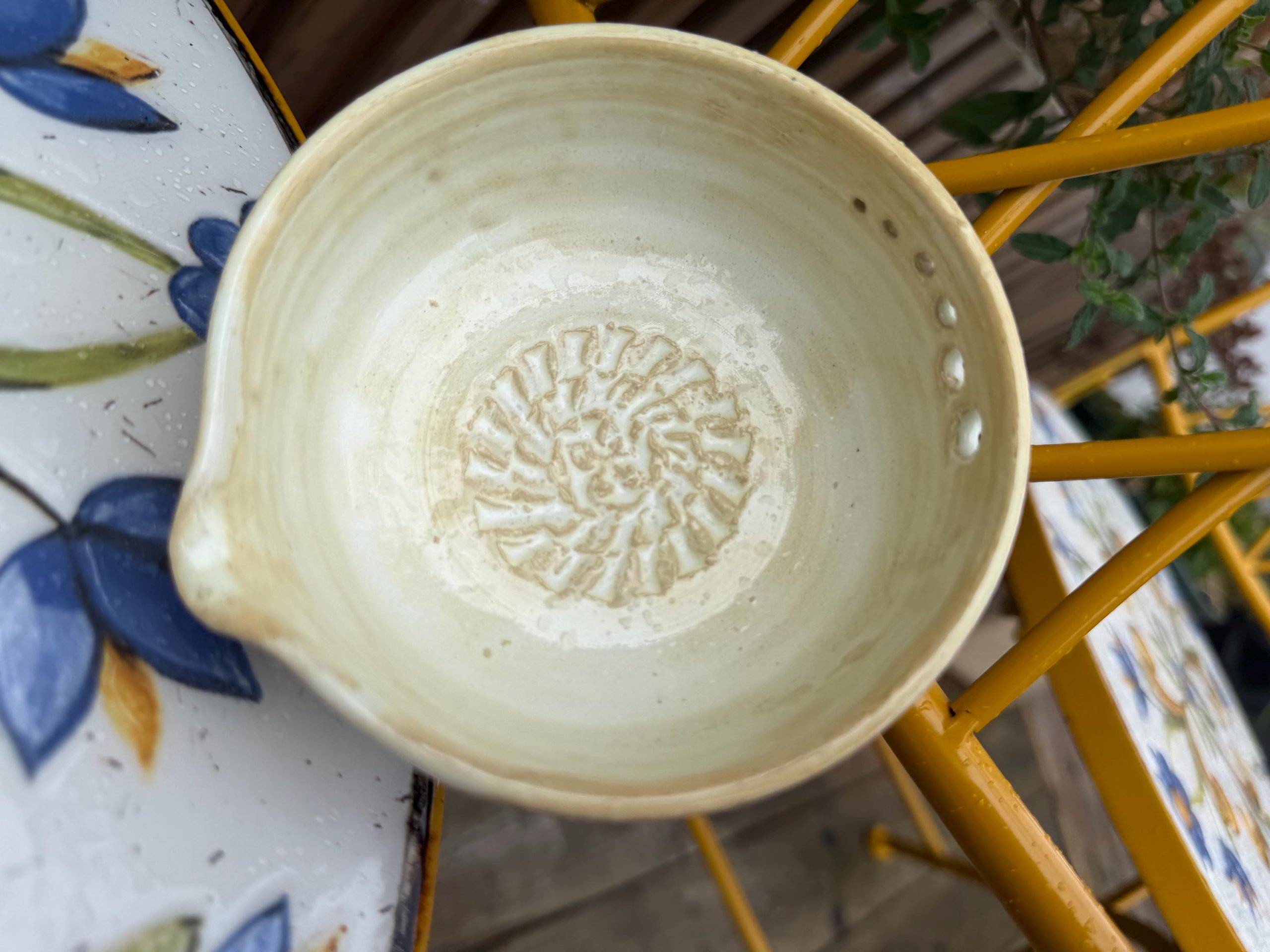 Handmade Blue speckle Ceramic Garlic/ ginger Grater & Herb Stripper Bowl Stoneware Pottery - Image 3