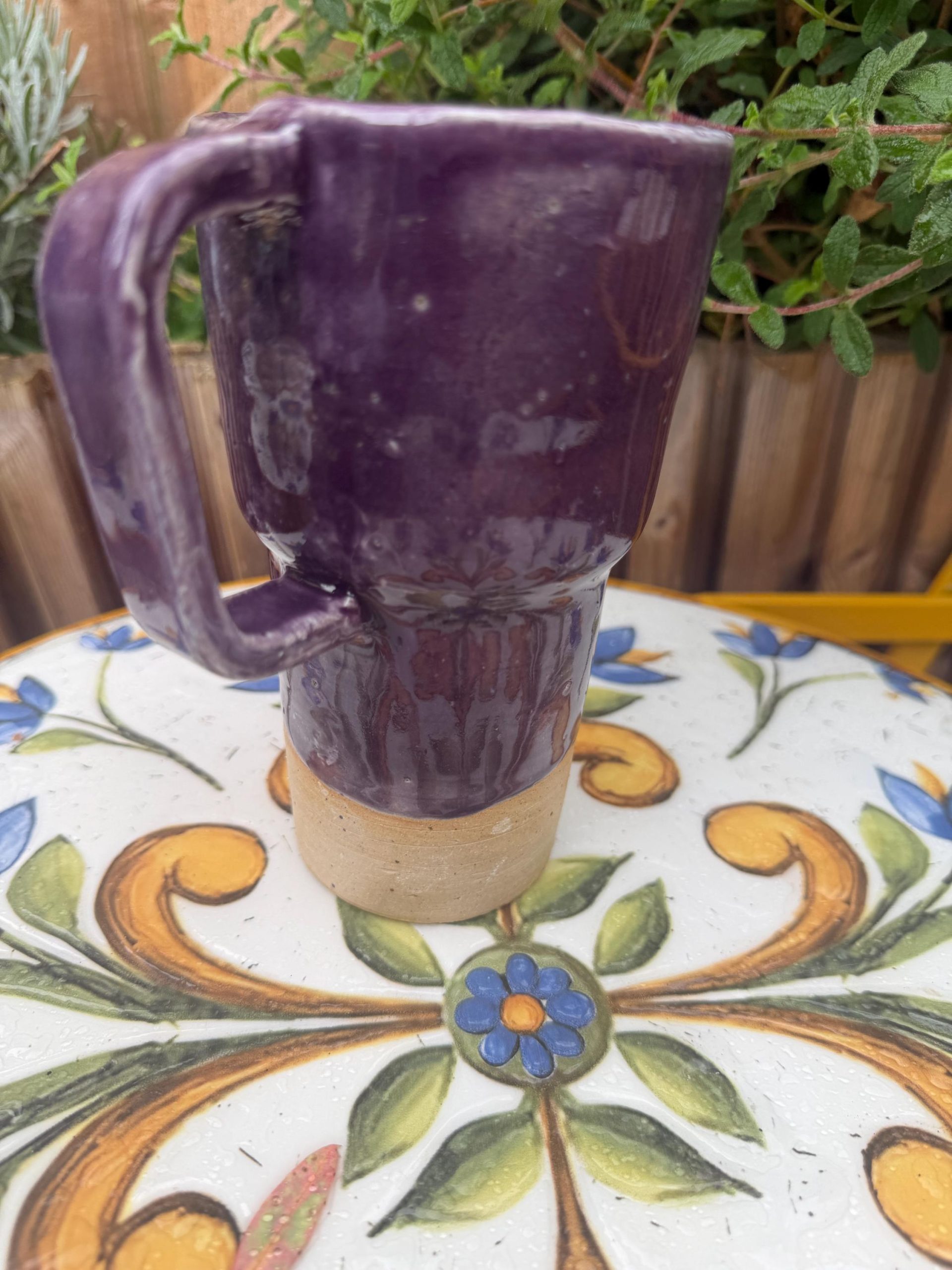 Ceramic left handed Mug with Sip Hole, Elegant Purple Design, Handmade car Travel Mug - Image 5
