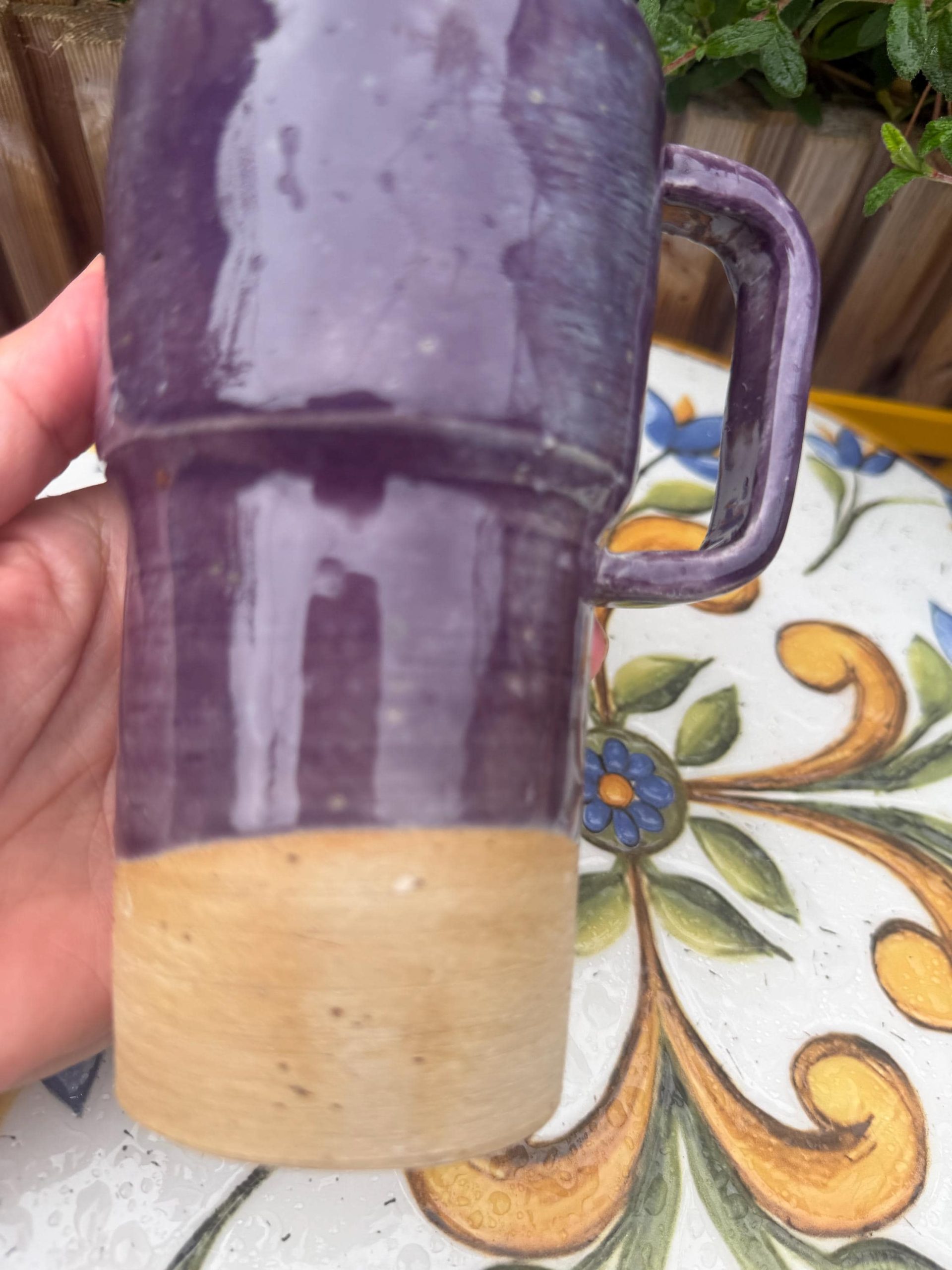 Ceramic left handed Mug with Sip Hole, Elegant Purple Design, Handmade car Travel Mug - Image 9