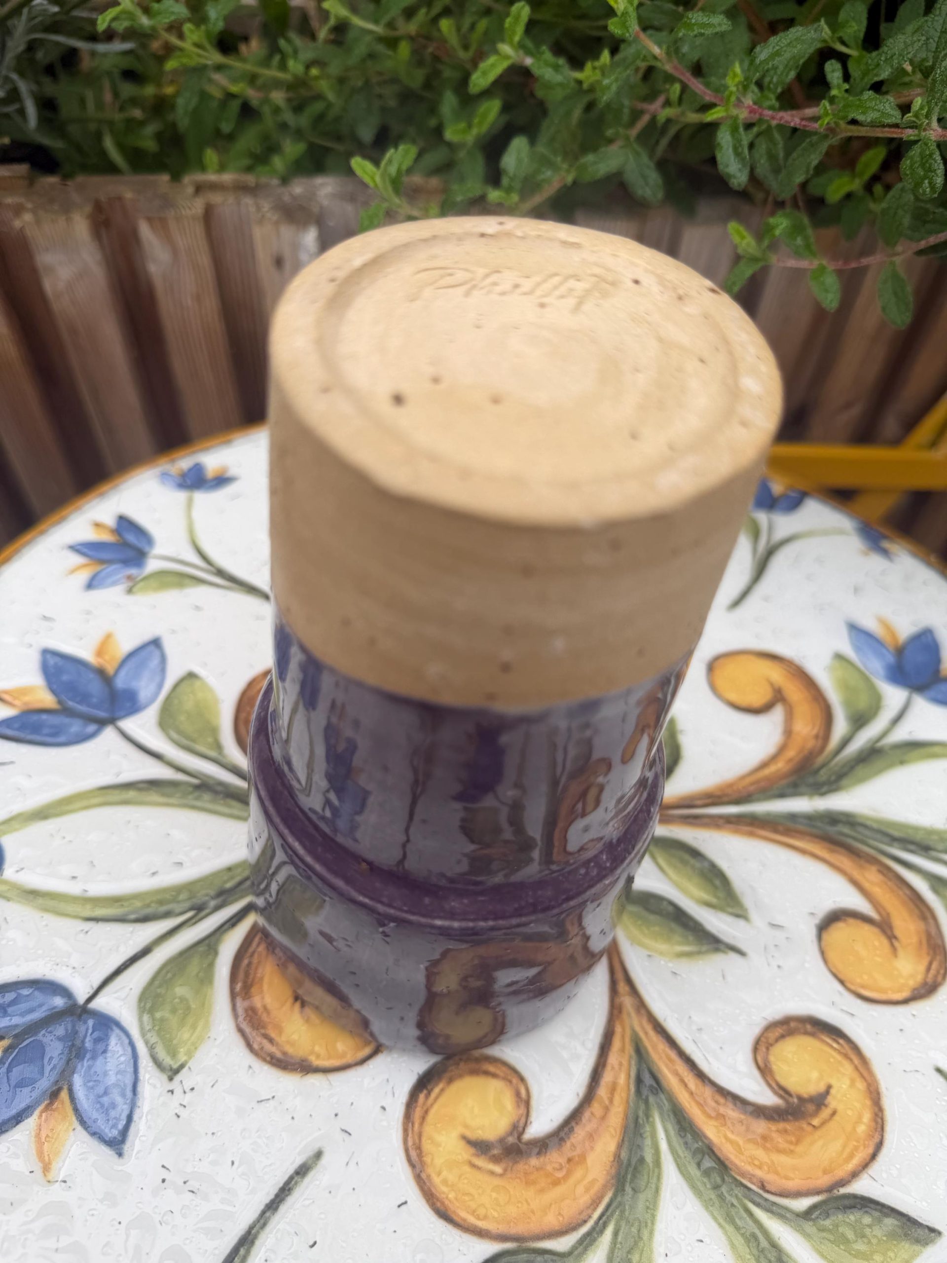 Ceramic left handed Mug with Sip Hole, Elegant Purple Design, Handmade car Travel Mug - Image 10