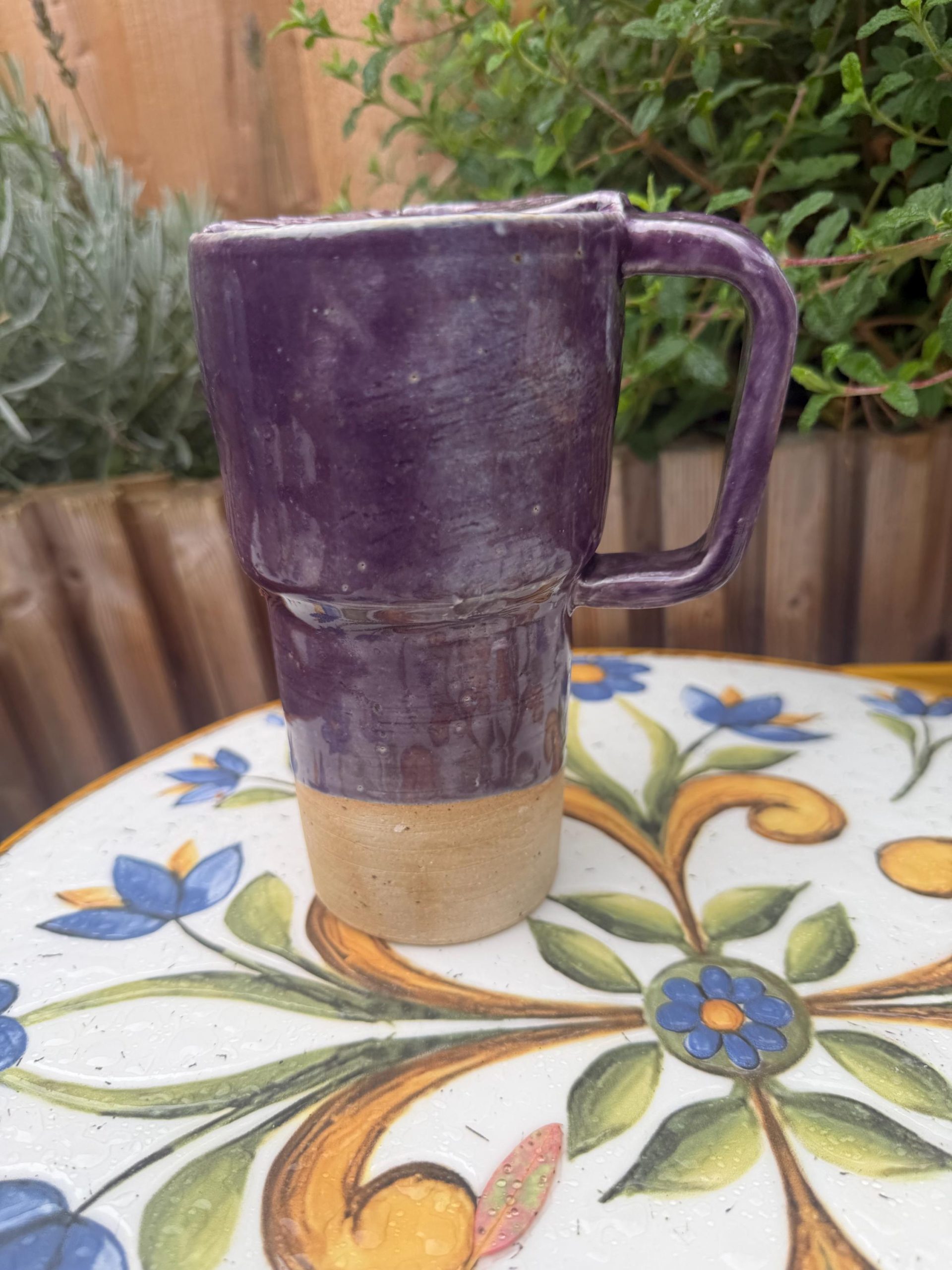Ceramic left handed Mug with Sip Hole, Elegant Purple Design, Handmade car Travel Mug - Image 13