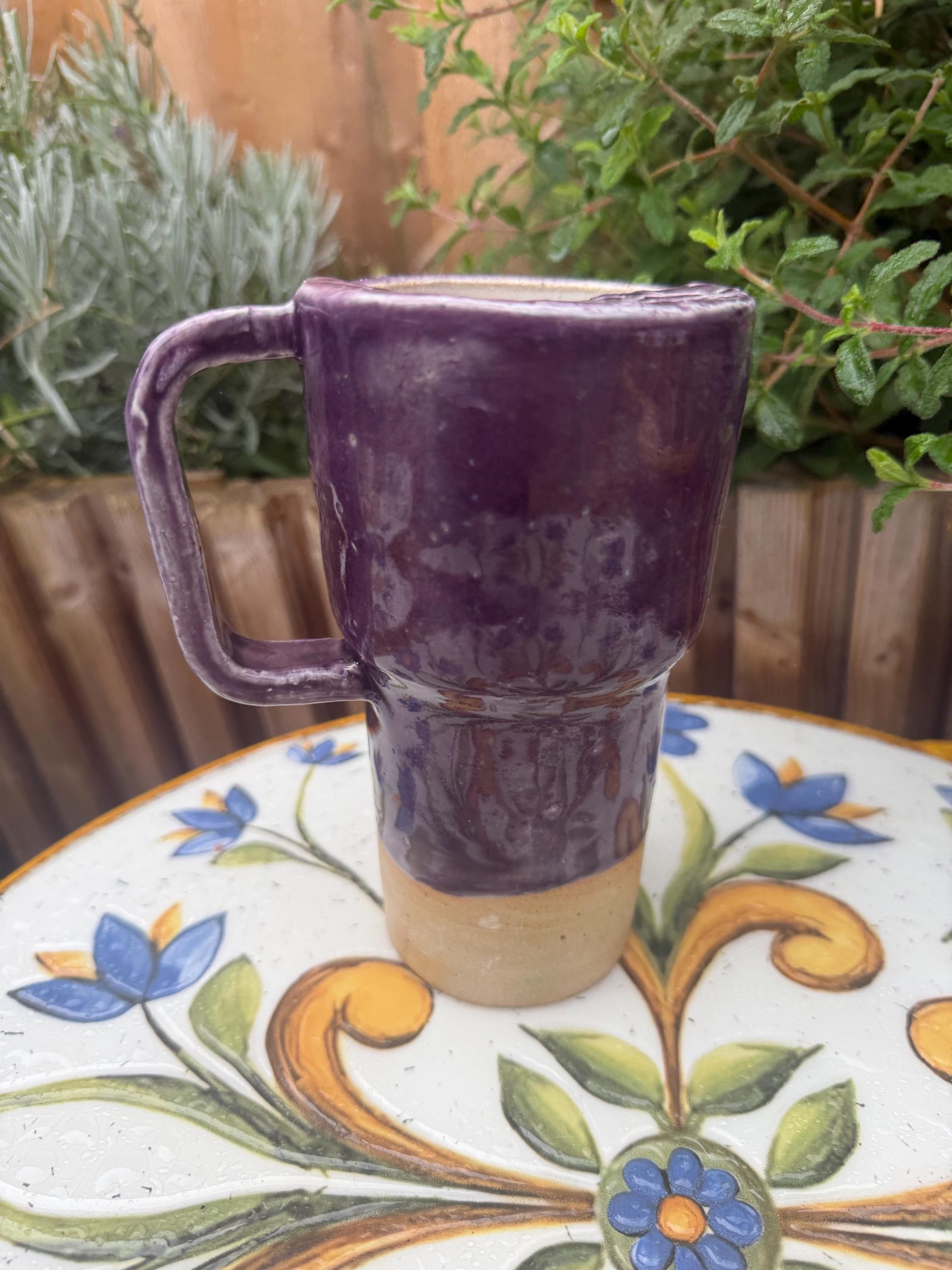 Ceramic left handed Mug with Sip Hole, Elegant Purple Design, Handmade car Travel Mug - Image 17