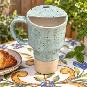 Handmade Aqua Blue Speckled Ceramic Travel Mug